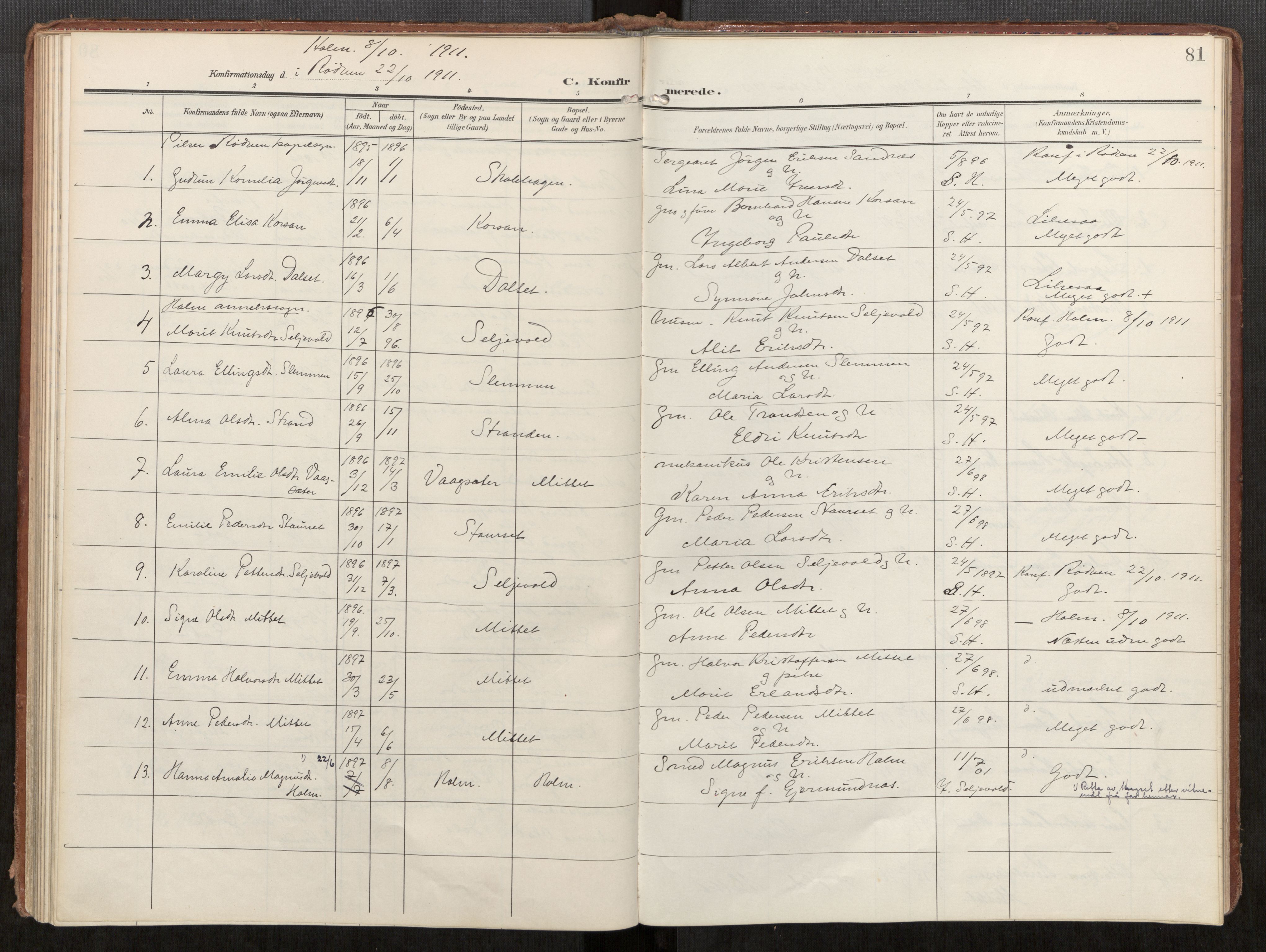 Ministerialprotokoller, klokkerbøker og fødselsregistre - Møre og Romsdal, AV/SAT-A-1454/549/L0618: Parish register (official) no. 549A01, 1906-1927, p. 81