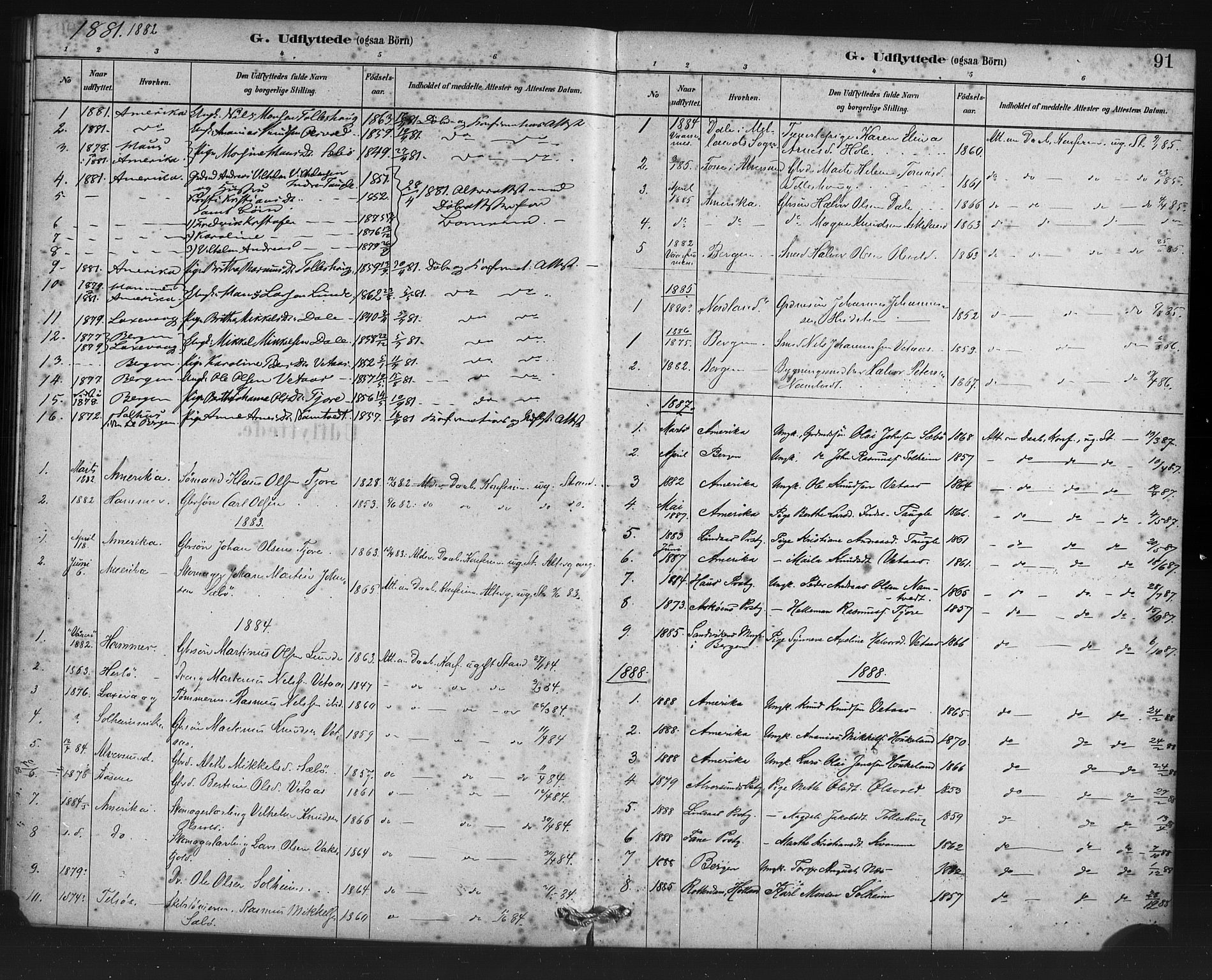 Manger sokneprestembete, SAB/A-76801/H/Haa: Parish register (official) no. D 1, 1881-1892, p. 91