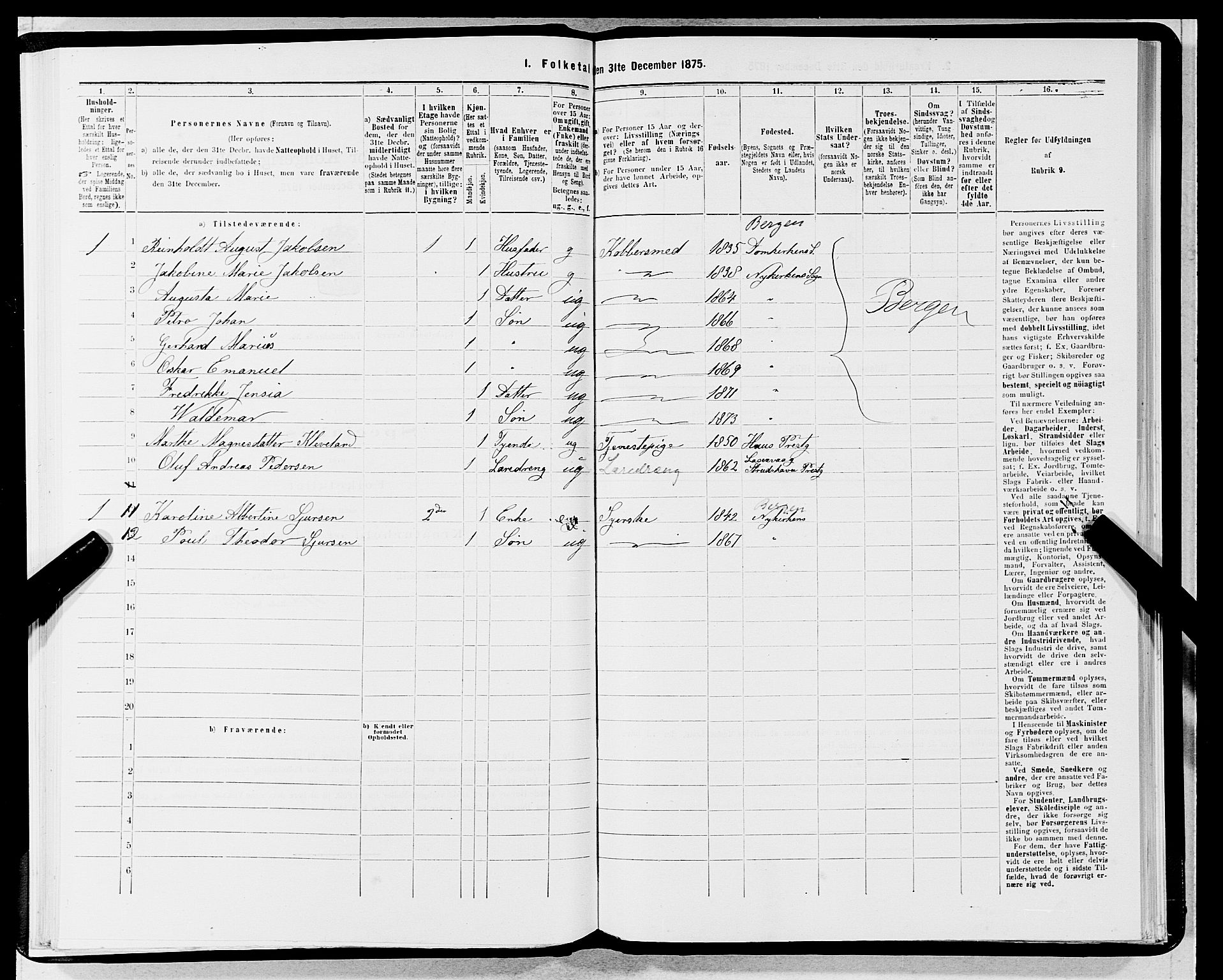 SAB, 1875 census for 1301 Bergen, 1875, p. 731