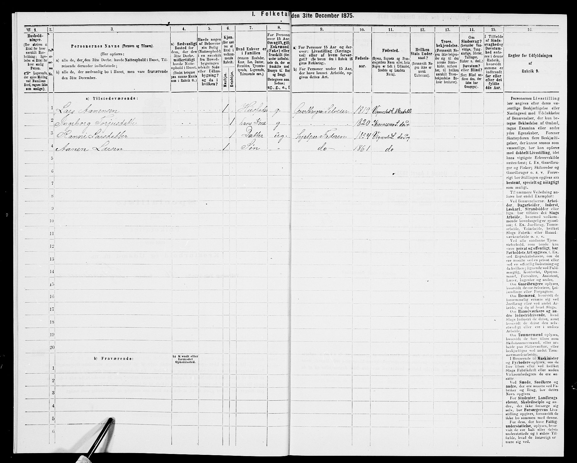 SAK, 1875 census for 1028P Nord-Audnedal, 1875, p. 51