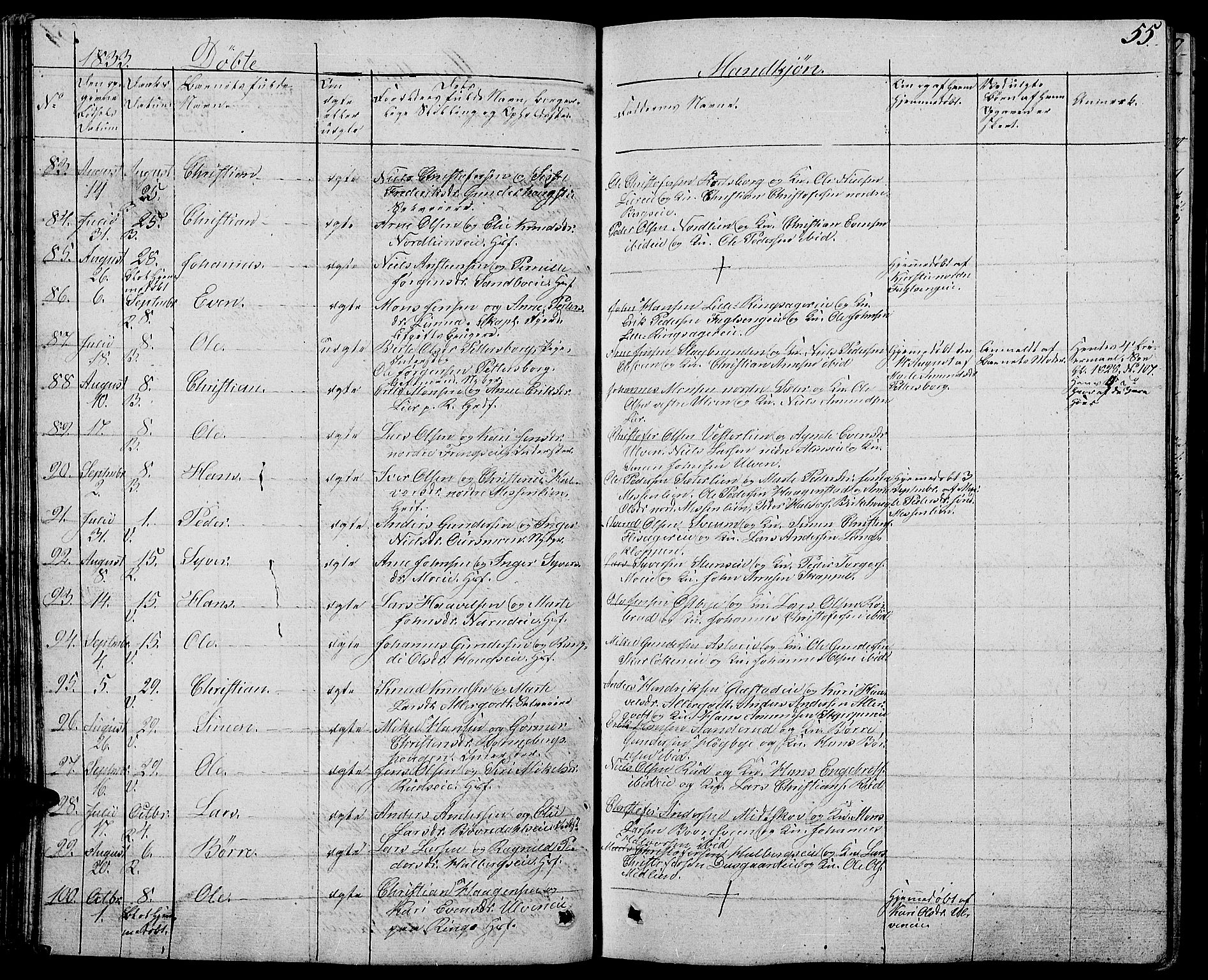 Ringsaker prestekontor, AV/SAH-PREST-014/L/La/L0004: Parish register (copy) no. 4, 1827-1838, p. 55