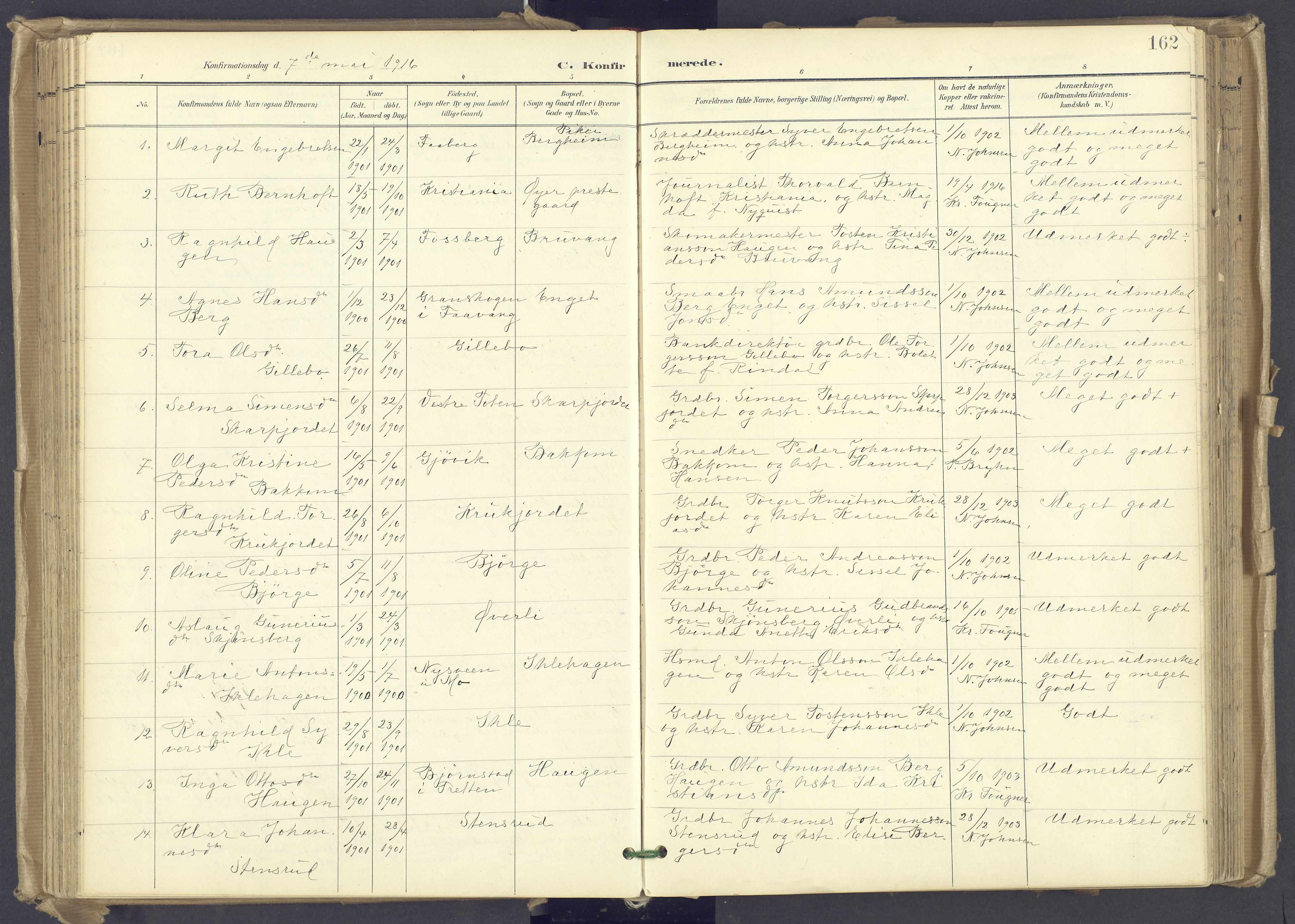 Øyer prestekontor, SAH/PREST-084/H/Ha/Haa/L0012: Parish register (official) no. 12, 1897-1920, p. 162