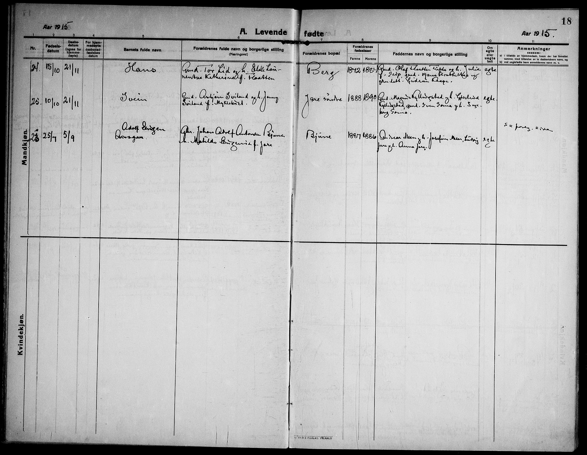 Ramnes kirkebøker, AV/SAKO-A-314/F/Fa/L0009: Parish register (official) no. I 9, 1912-1929, p. 18