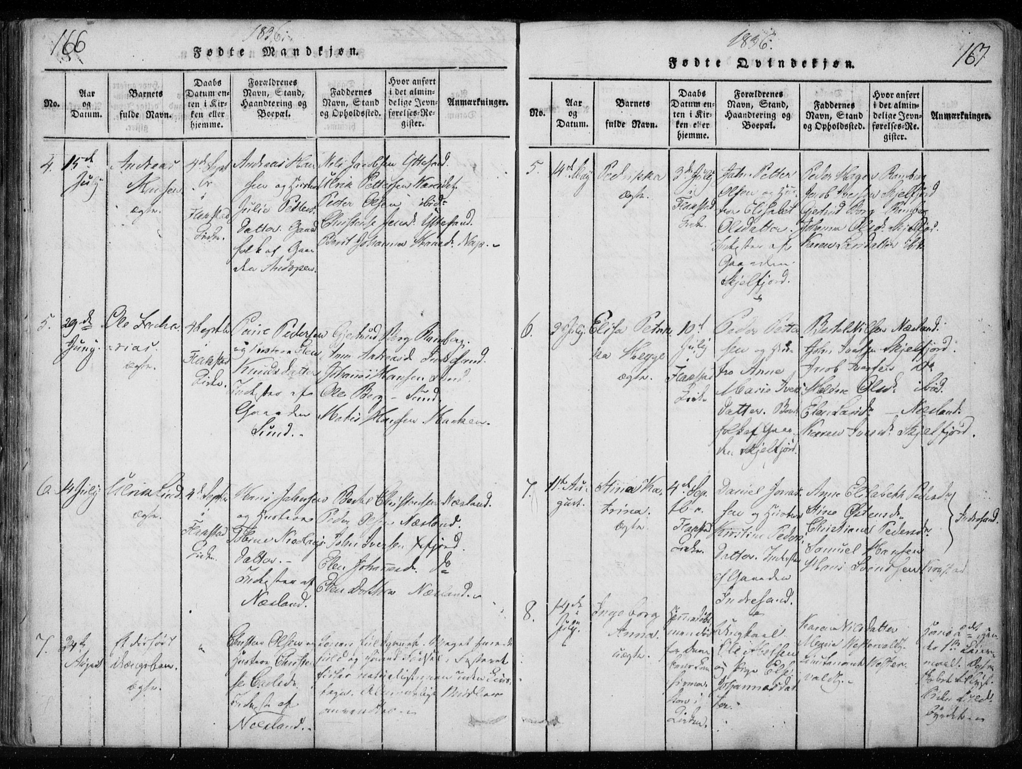 Ministerialprotokoller, klokkerbøker og fødselsregistre - Nordland, SAT/A-1459/885/L1201: Parish register (official) no. 885A02, 1820-1837, p. 166-167