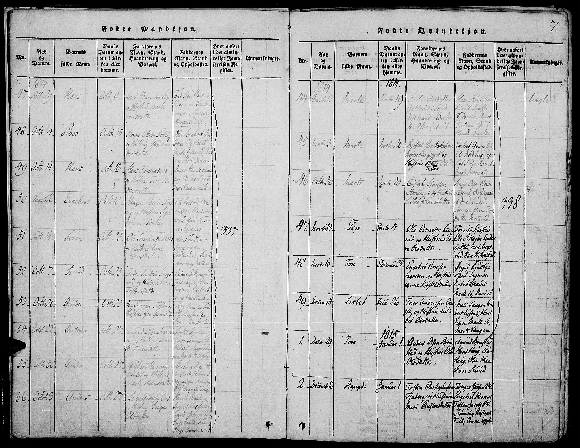 Strøm-Odalen prestekontor, AV/SAH-PREST-028/H/Ha/Haa/L0006: Parish register (official) no. 6, 1814-1850, p. 7