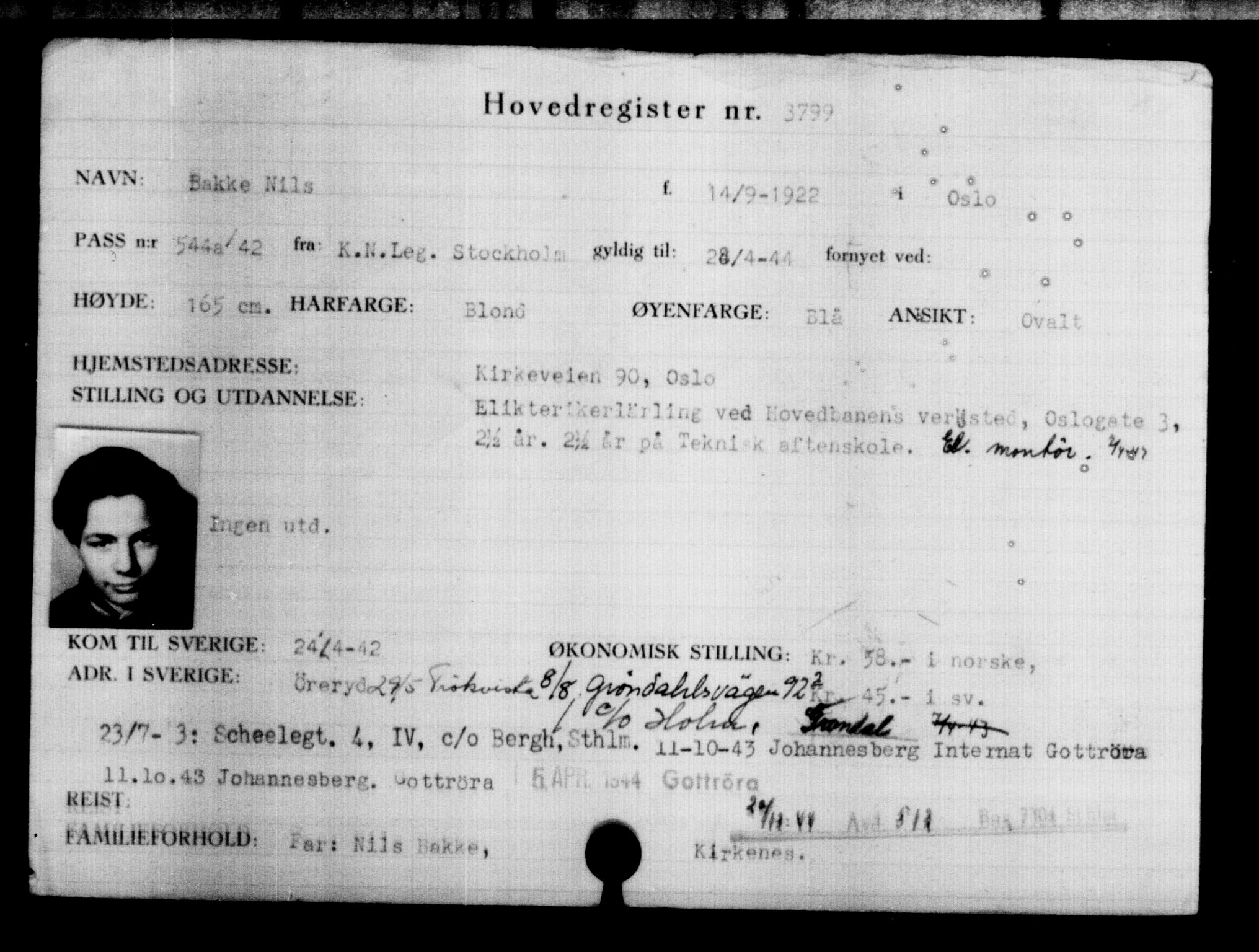 Utenriksstasjonene, Legasjonen i Stockholm, Flyktningkontoret, AV/RA-S-6753/V/Va/L0004: Kjesäterkartoteket, flyktninger med registreringsnr. 3496-6610, 1940-1945, p. 355