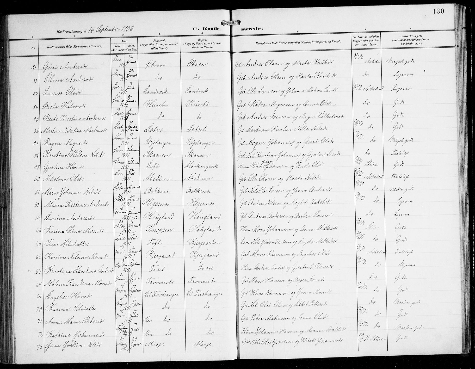 Herdla Sokneprestembete, AV/SAB-A-75701/H/Hab: Parish register (copy) no. C 1, 1900-1913, p. 130