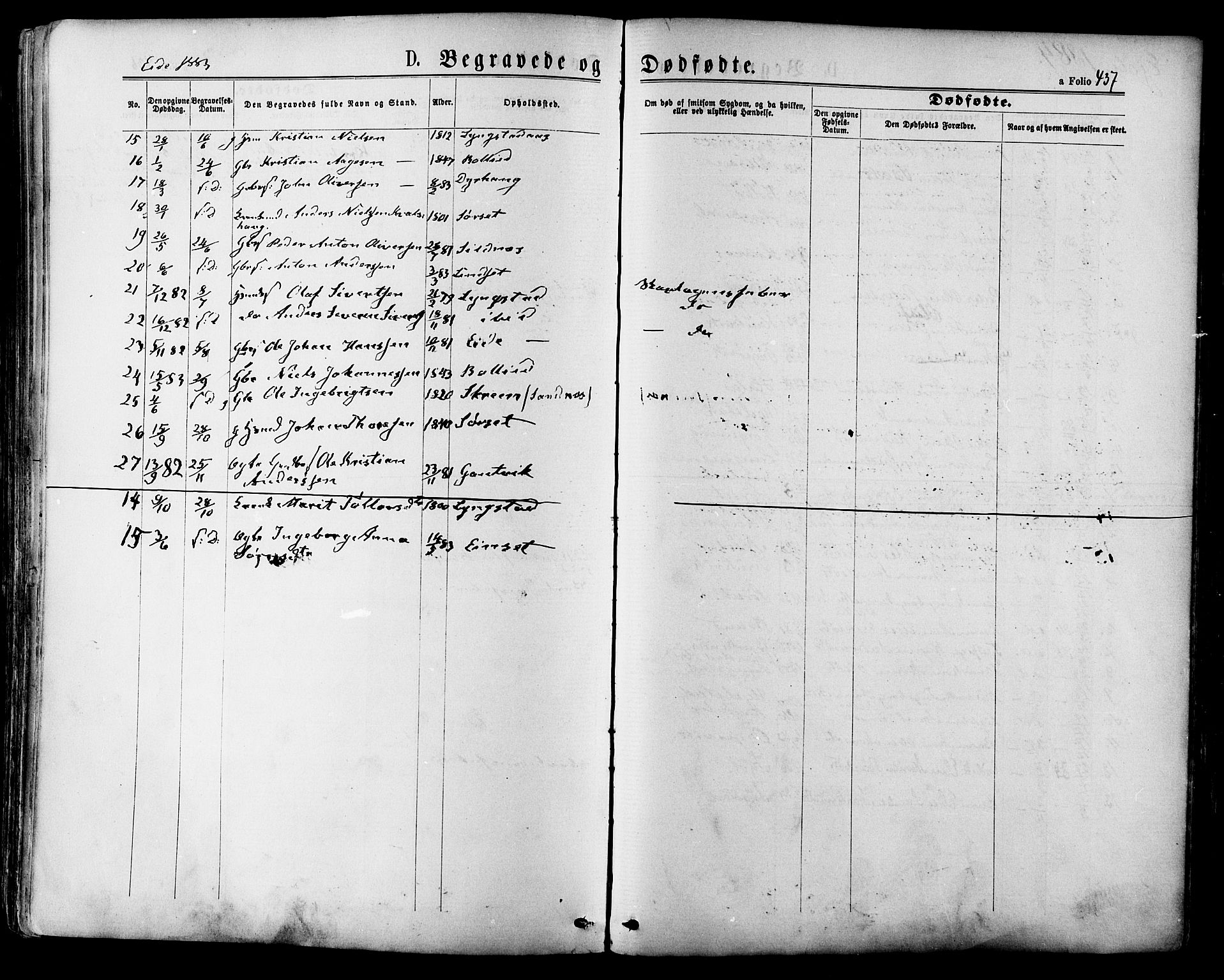 Ministerialprotokoller, klokkerbøker og fødselsregistre - Møre og Romsdal, AV/SAT-A-1454/568/L0806: Parish register (official) no. 568A12 /4, 1878-1884, p. 437