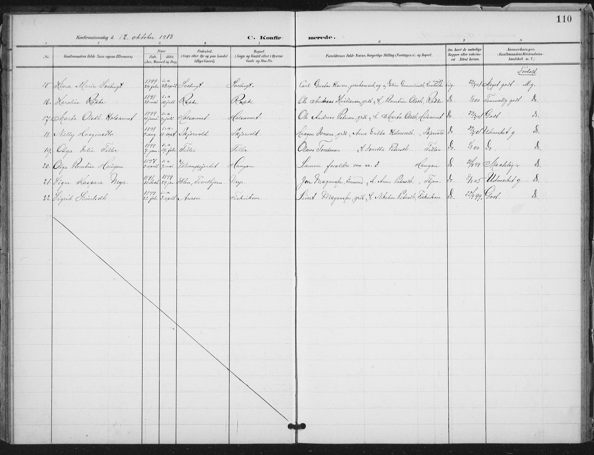 Ministerialprotokoller, klokkerbøker og fødselsregistre - Nord-Trøndelag, AV/SAT-A-1458/712/L0101: Parish register (official) no. 712A02, 1901-1916, p. 110