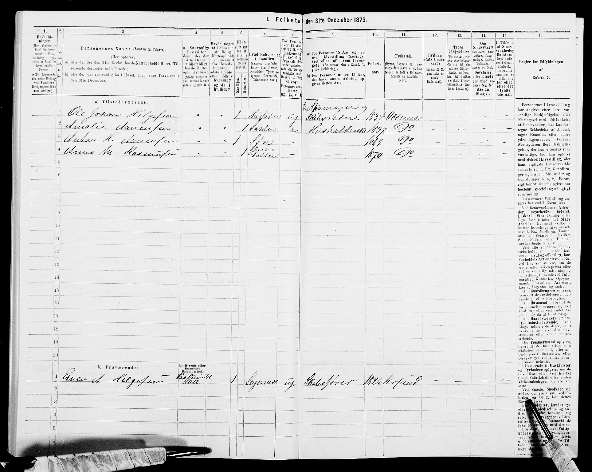 SAK, 1875 census for 1012P Oddernes, 1875, p. 836