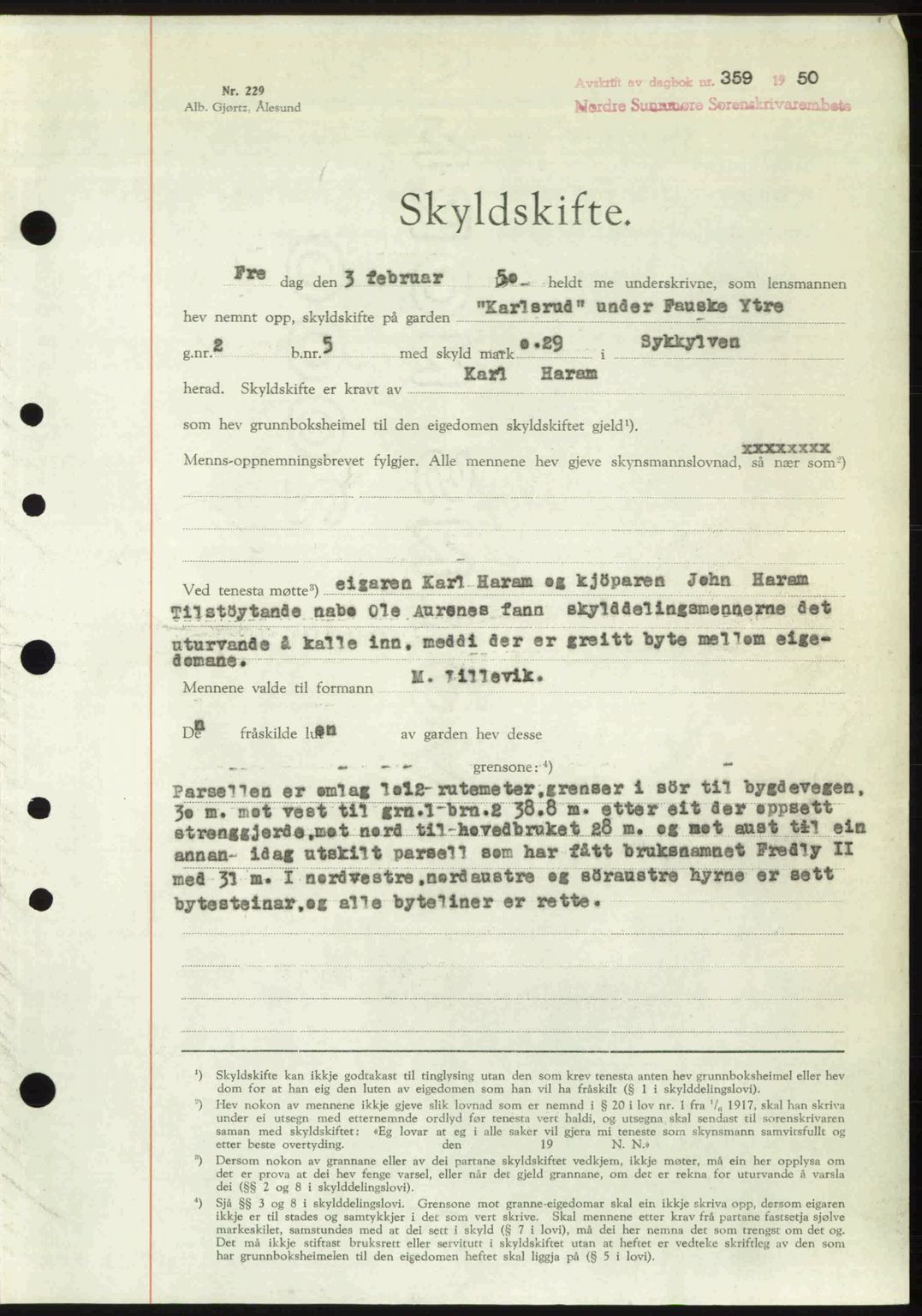 Nordre Sunnmøre sorenskriveri, AV/SAT-A-0006/1/2/2C/2Ca: Mortgage book no. A33, 1949-1950, Diary no: : 359/1950