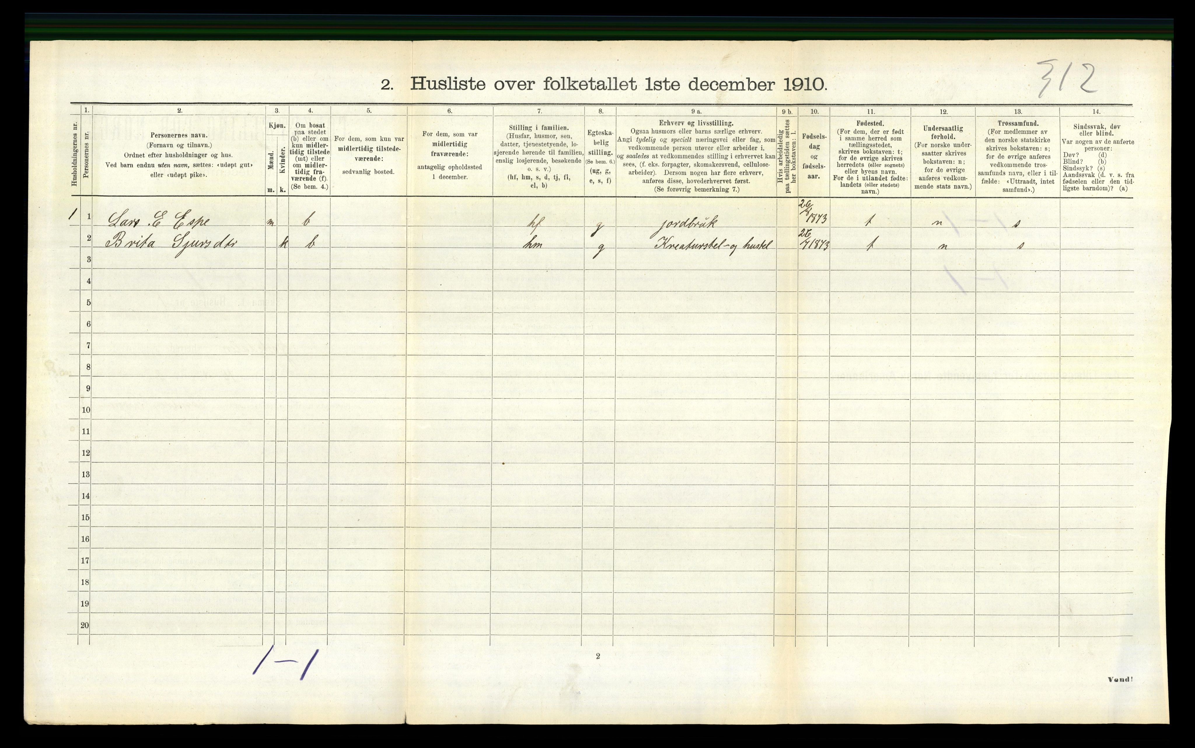 RA, 1910 census for Jostedal, 1910, p. 124