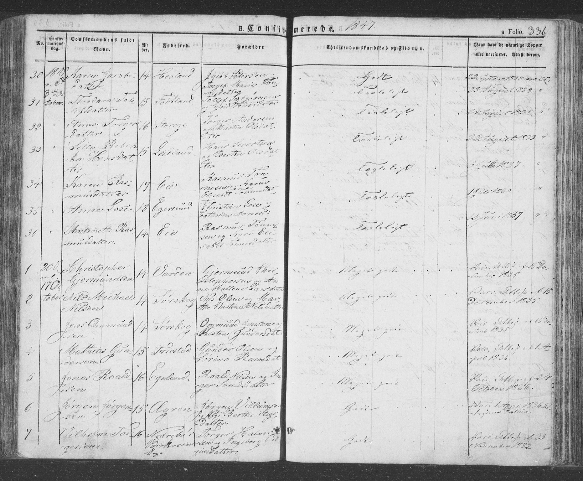 Eigersund sokneprestkontor, AV/SAST-A-101807/S08/L0009: Parish register (official) no. A 9, 1827-1850, p. 336