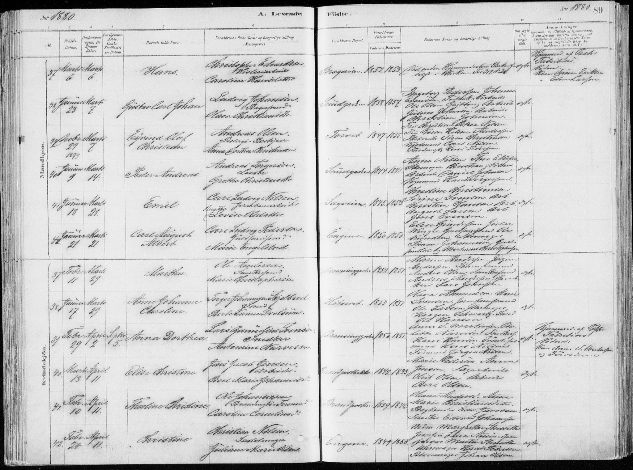 Bragernes kirkebøker, AV/SAKO-A-6/F/Fb/L0006a: Parish register (official) no. II 6A, 1878-1885, p. 89