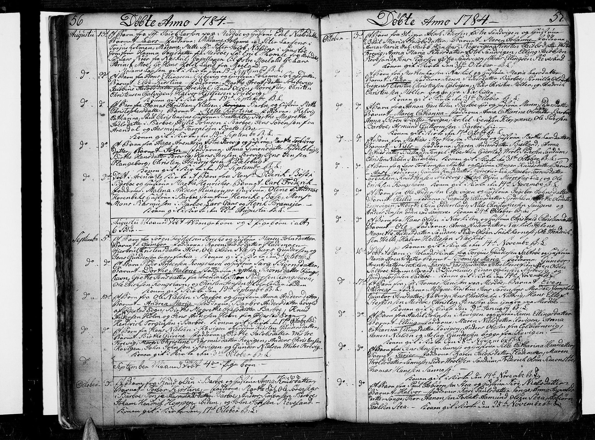 Tromøy sokneprestkontor, AV/SAK-1111-0041/F/Fa/L0002: Parish register (official) no. A 2, 1773-1808, p. 56-57