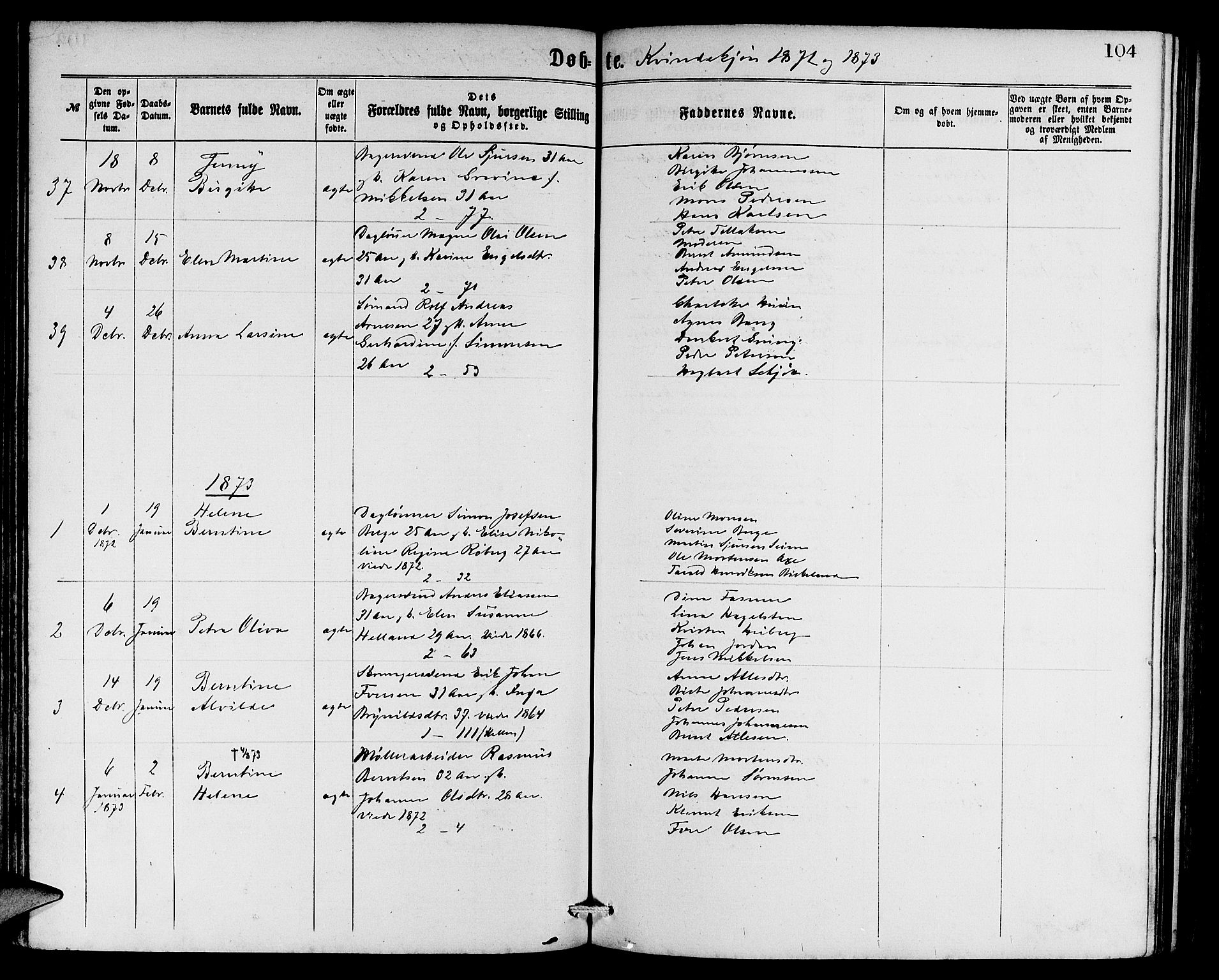 Sandviken Sokneprestembete, SAB/A-77601/H/Hb: Parish register (copy) no. A 1, 1867-1879, p. 104