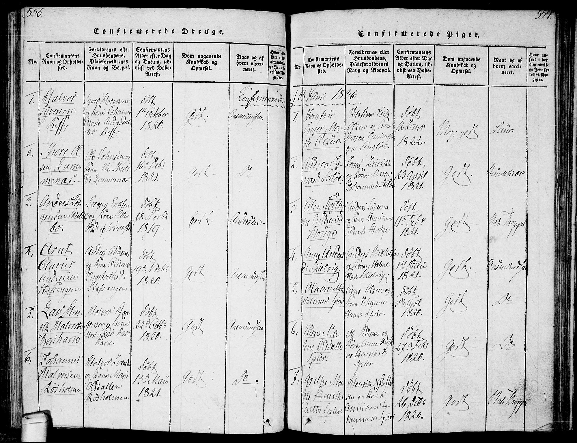 Hvaler prestekontor Kirkebøker, SAO/A-2001/F/Fa/L0005: Parish register (official) no. I 5, 1816-1845, p. 556-557