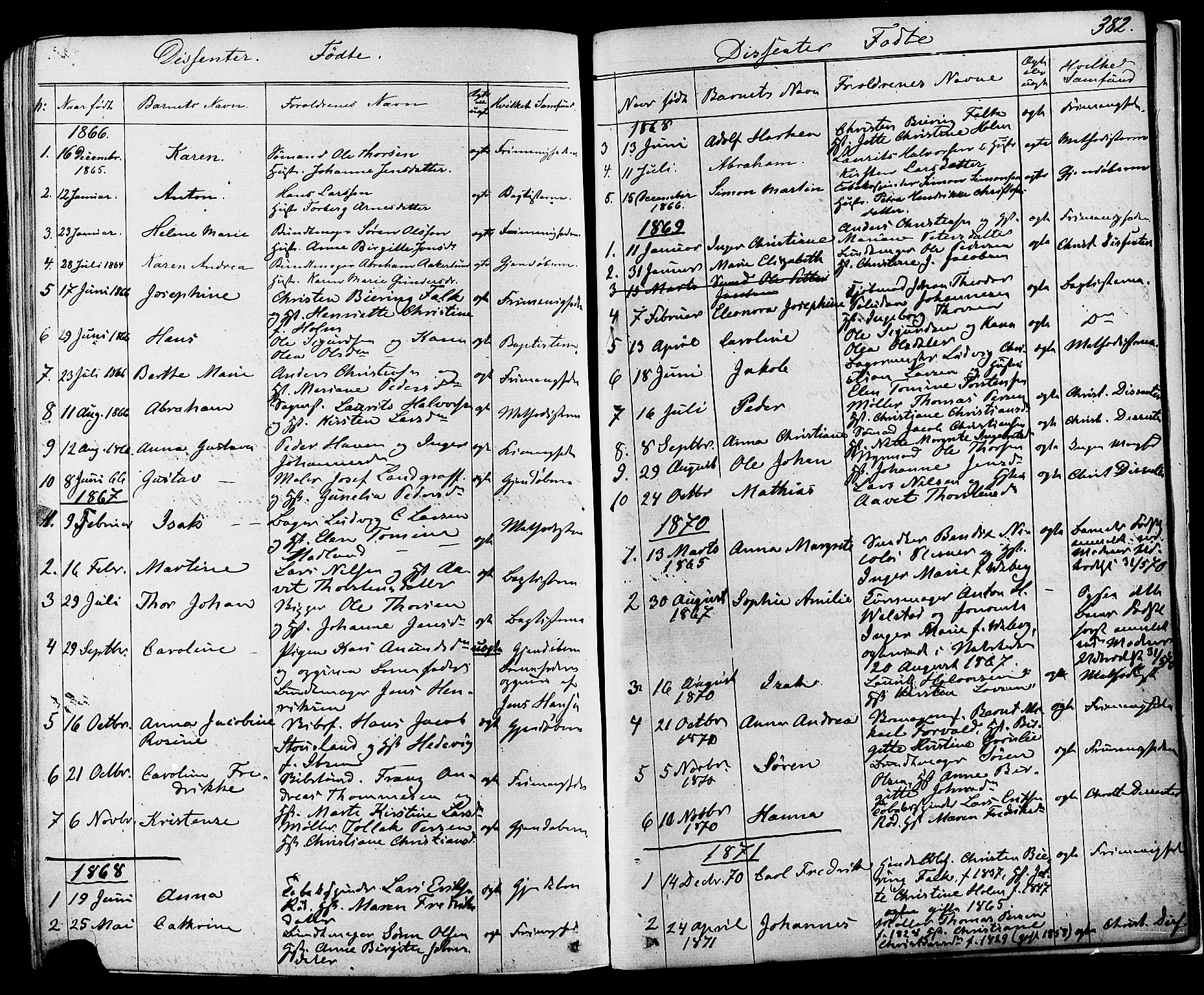 Skien kirkebøker, SAKO/A-302/F/Fa/L0008: Parish register (official) no. 8, 1866-1877, p. 382