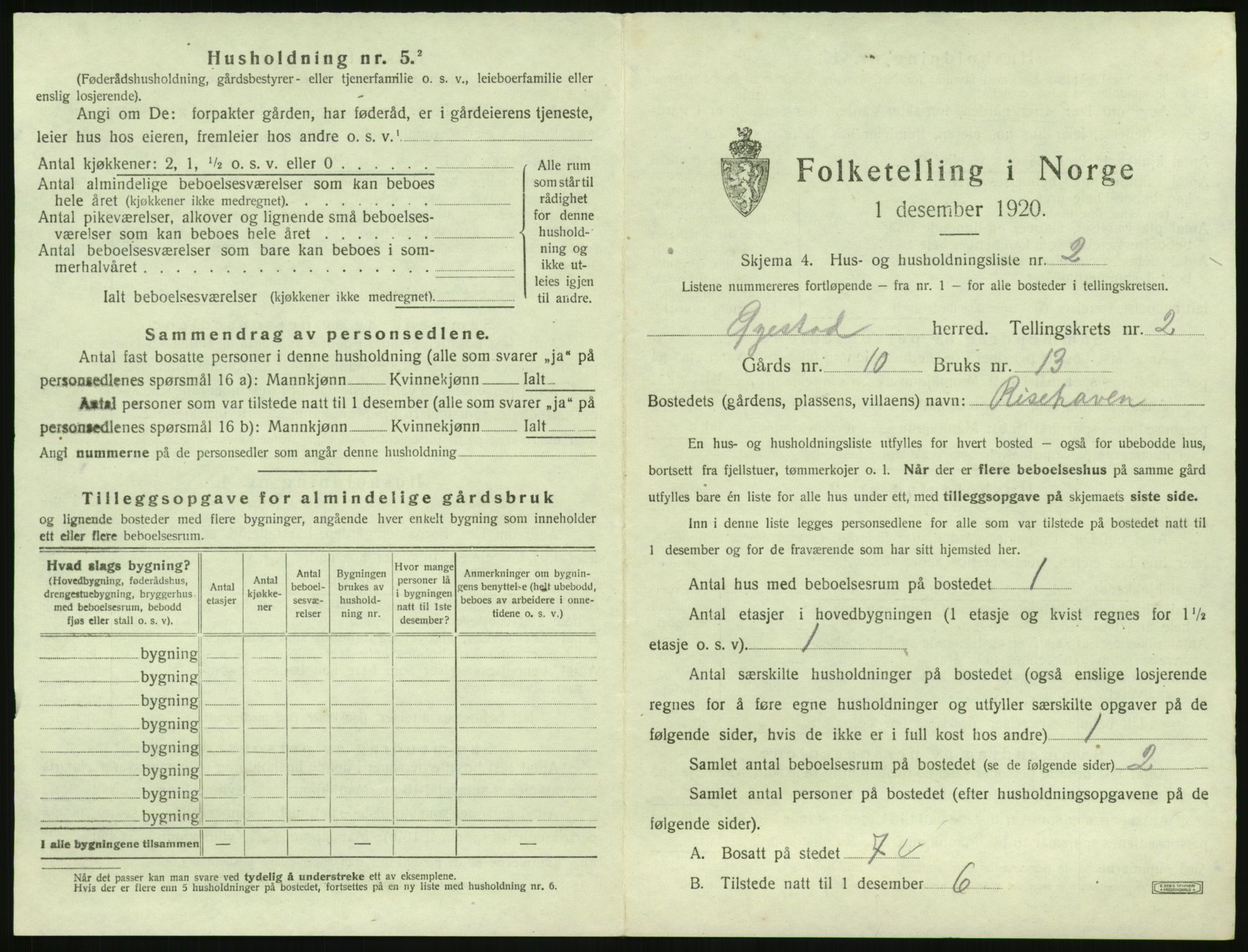 SAK, 1920 census for Øyestad, 1920, p. 138