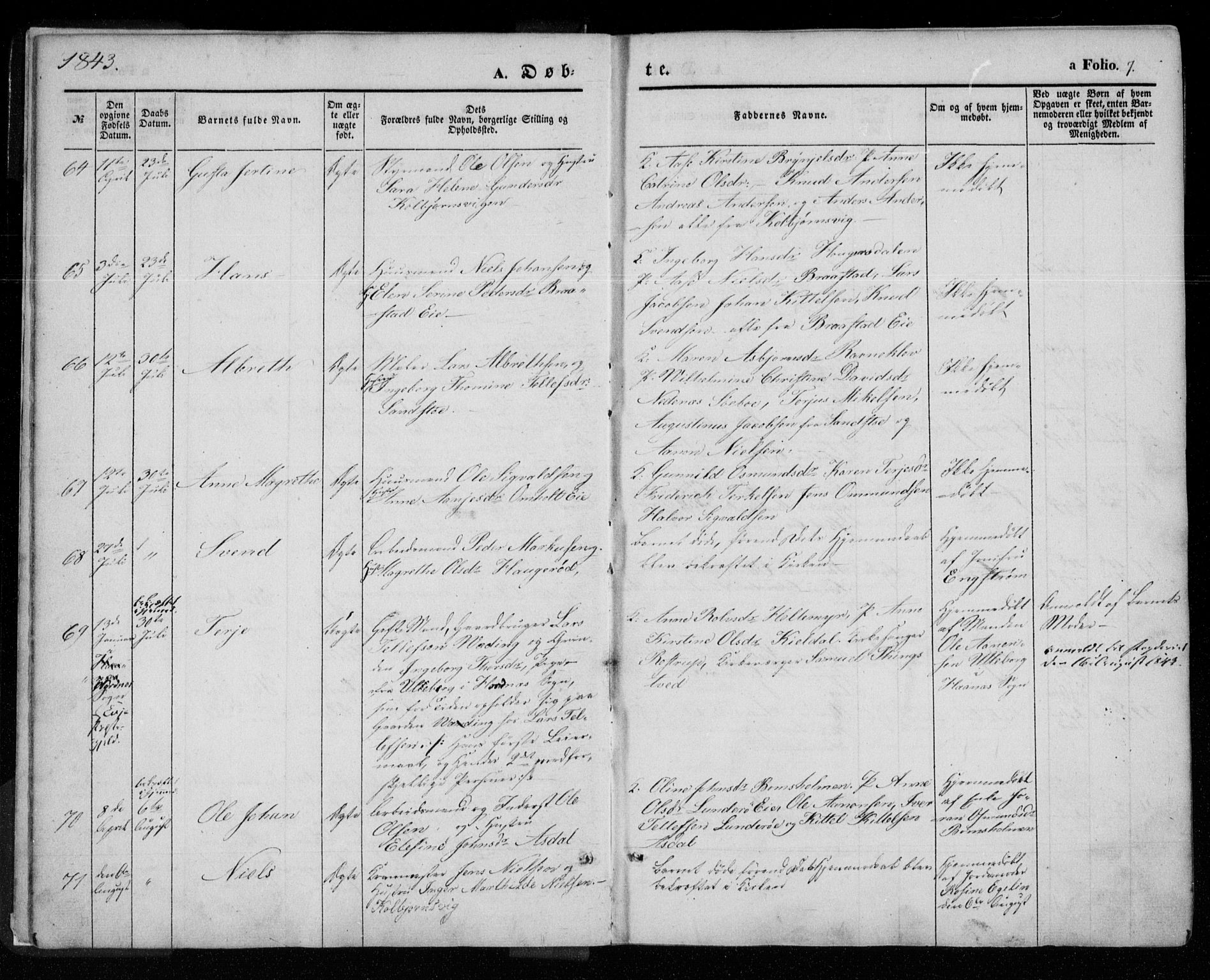 Øyestad sokneprestkontor, AV/SAK-1111-0049/F/Fa/L0014: Parish register (official) no. A 14, 1843-1856, p. 7