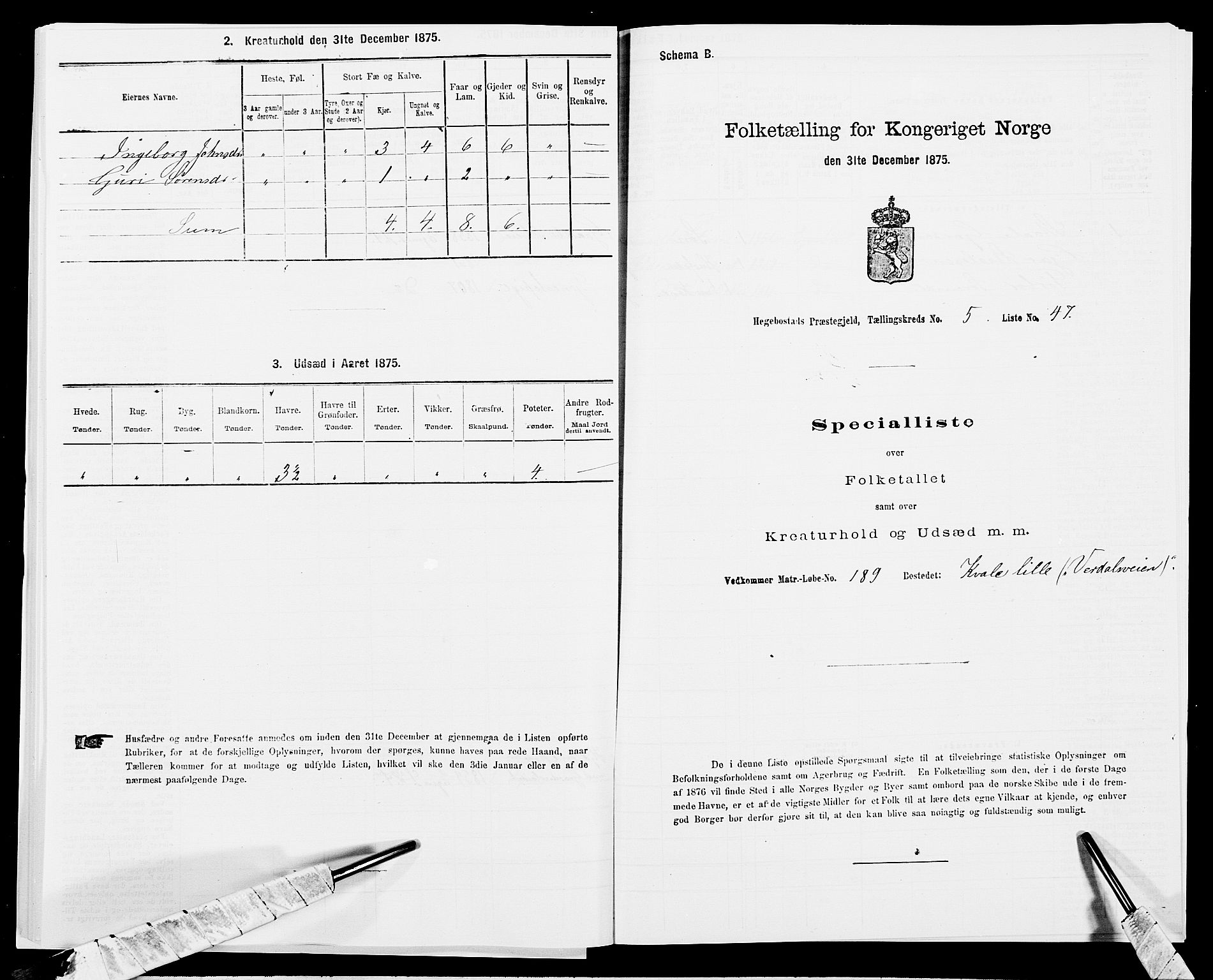 SAK, 1875 census for 1034P Hægebostad, 1875, p. 563