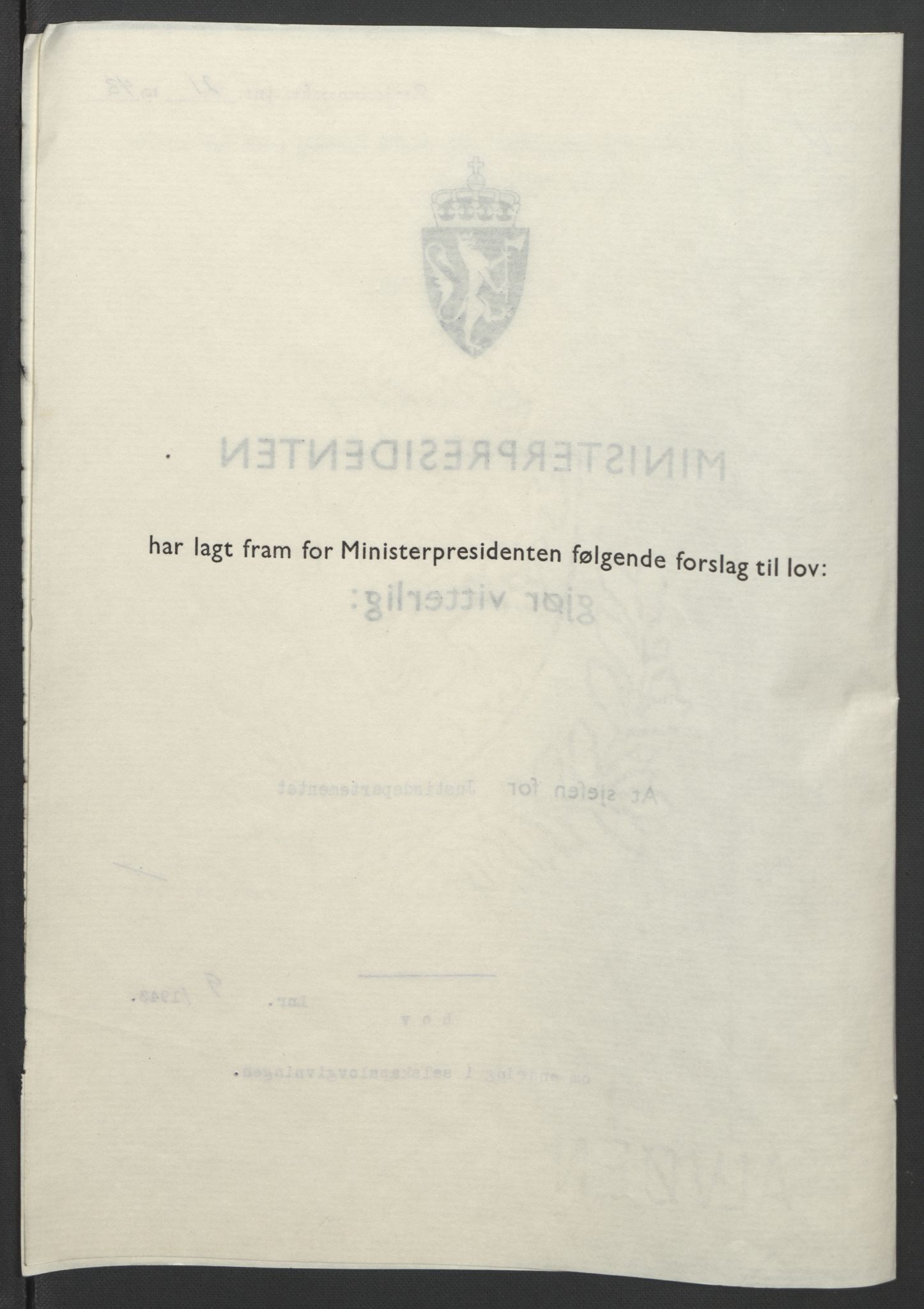 NS-administrasjonen 1940-1945 (Statsrådsekretariatet, de kommisariske statsråder mm), RA/S-4279/D/Db/L0099: Lover, 1943, p. 37