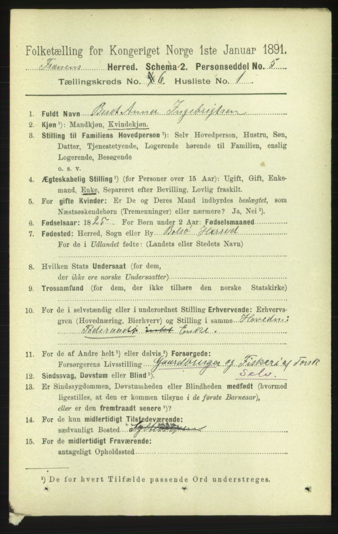 RA, 1891 census for 1548 Fræna, 1891, p. 1864