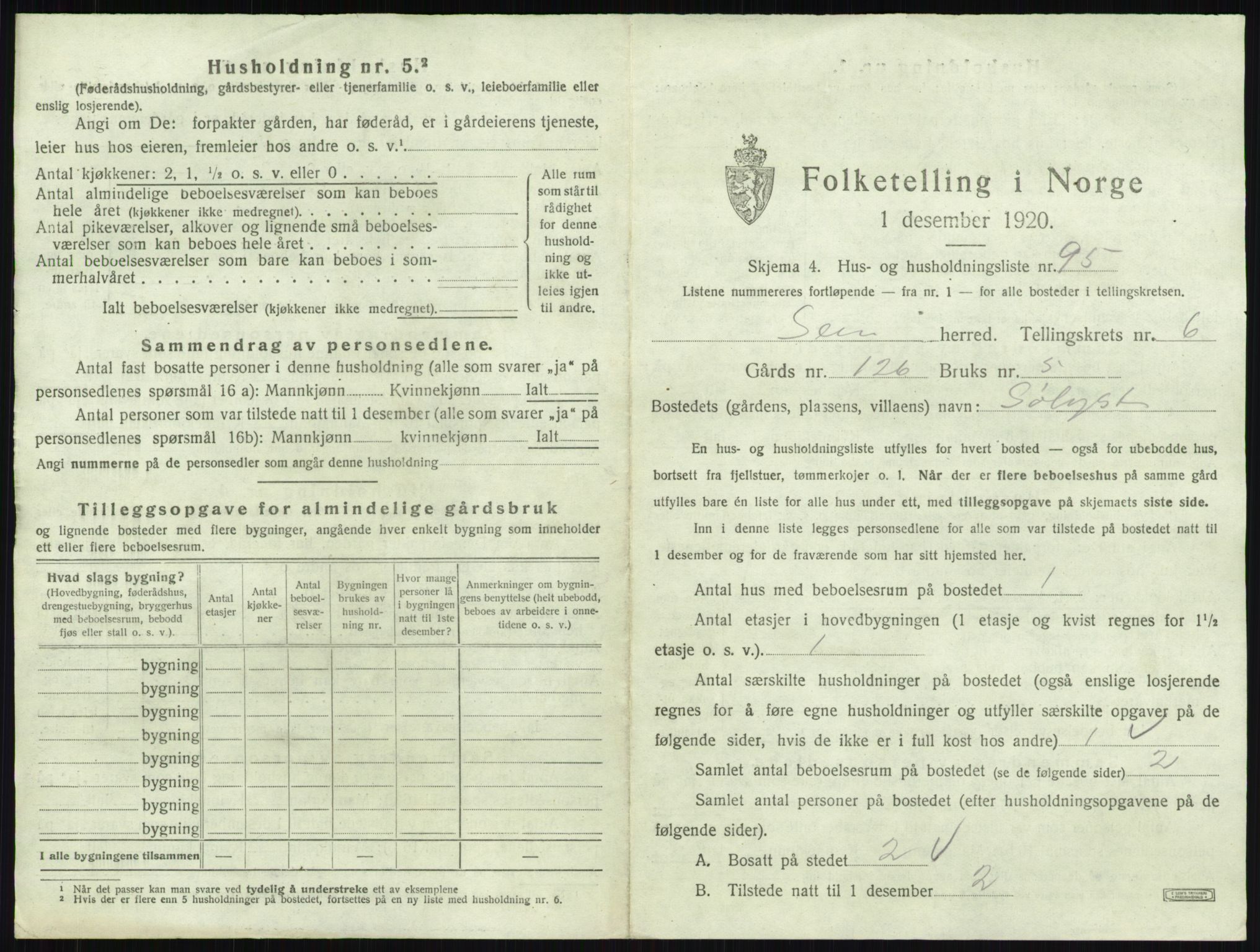 SAKO, 1920 census for Sem, 1920, p. 1449