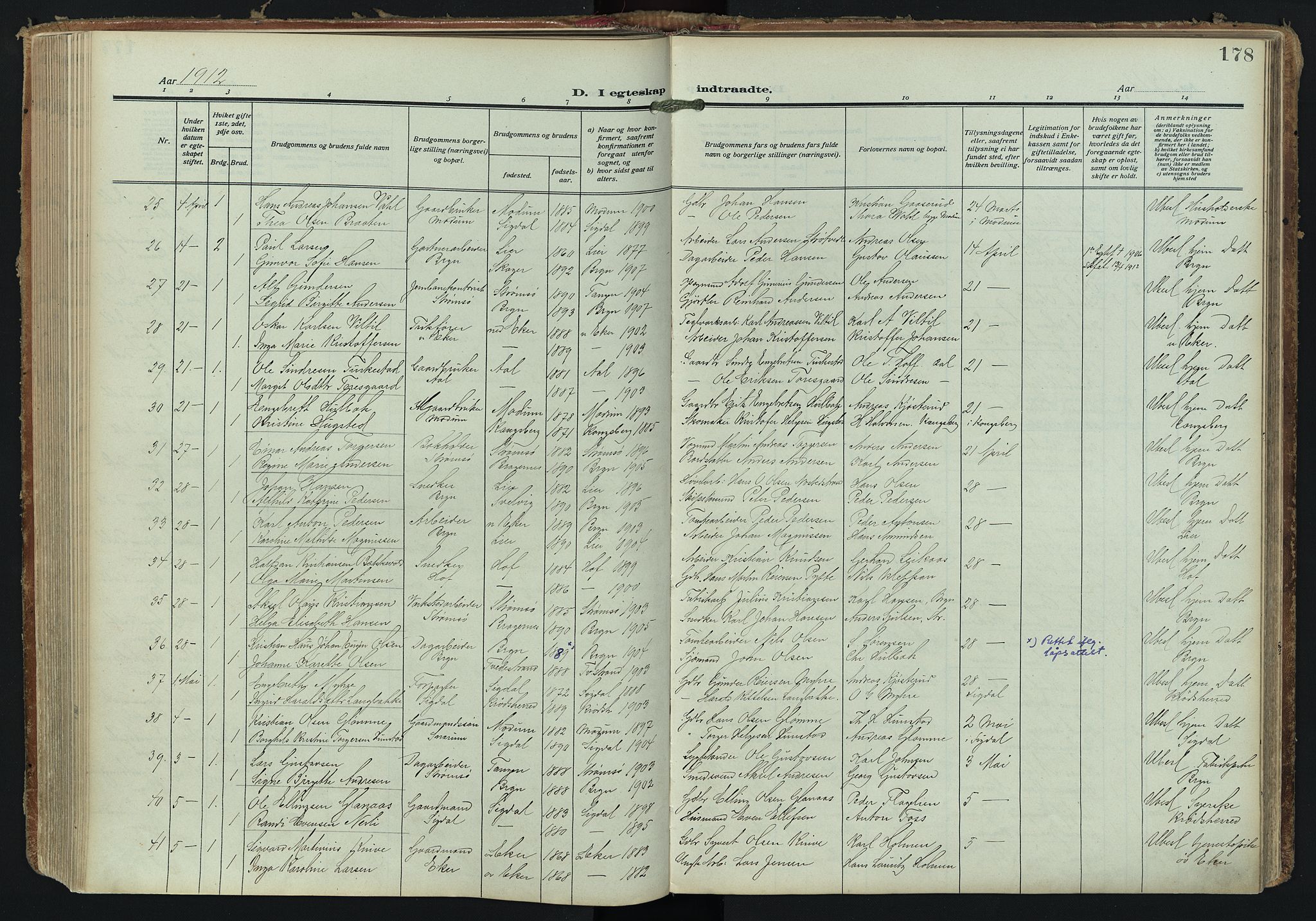 Bragernes kirkebøker, AV/SAKO-A-6/F/Fc/L0008: Parish register (official) no. III 8, 1909-1921, p. 178