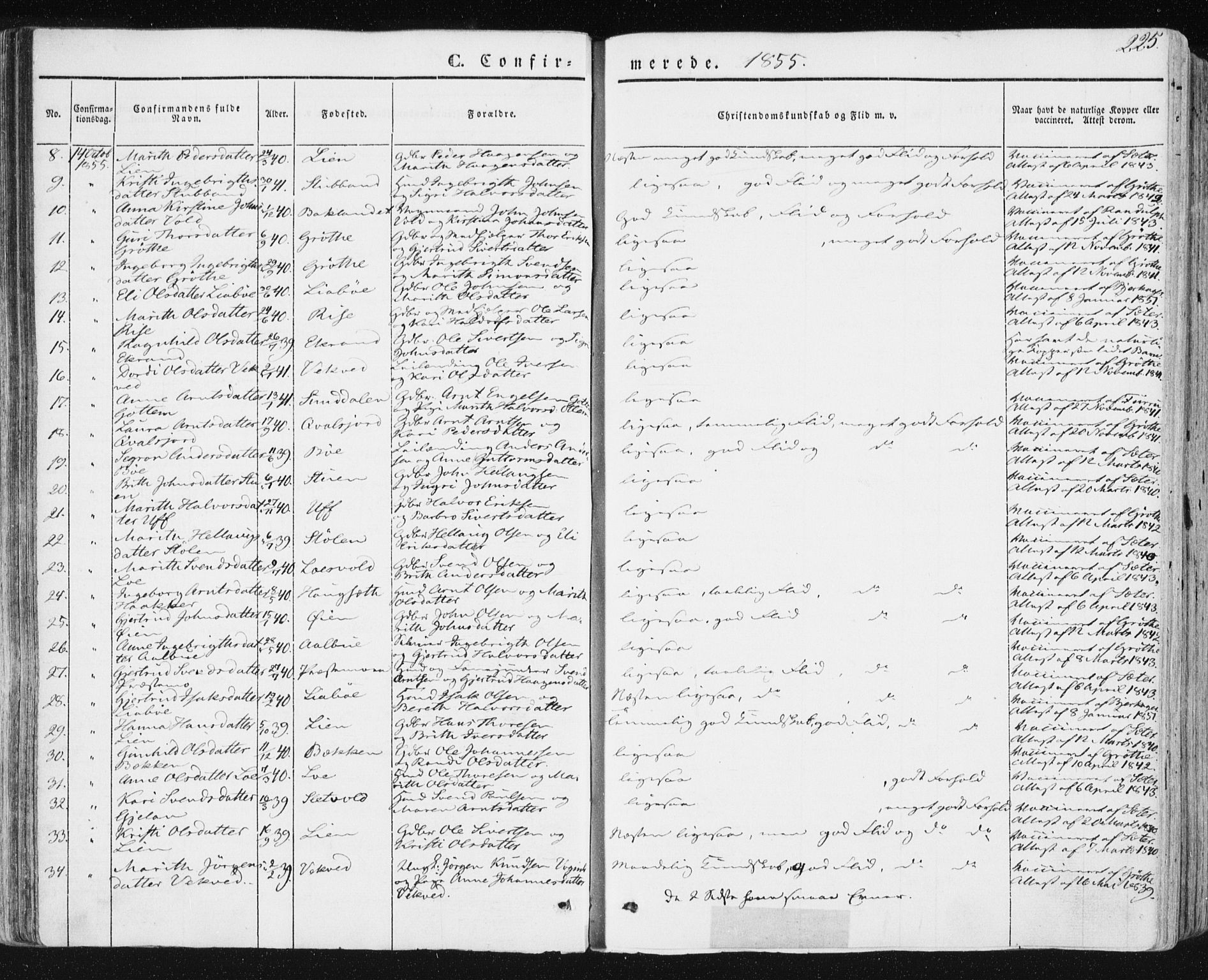Ministerialprotokoller, klokkerbøker og fødselsregistre - Sør-Trøndelag, SAT/A-1456/678/L0899: Parish register (official) no. 678A08, 1848-1872, p. 225