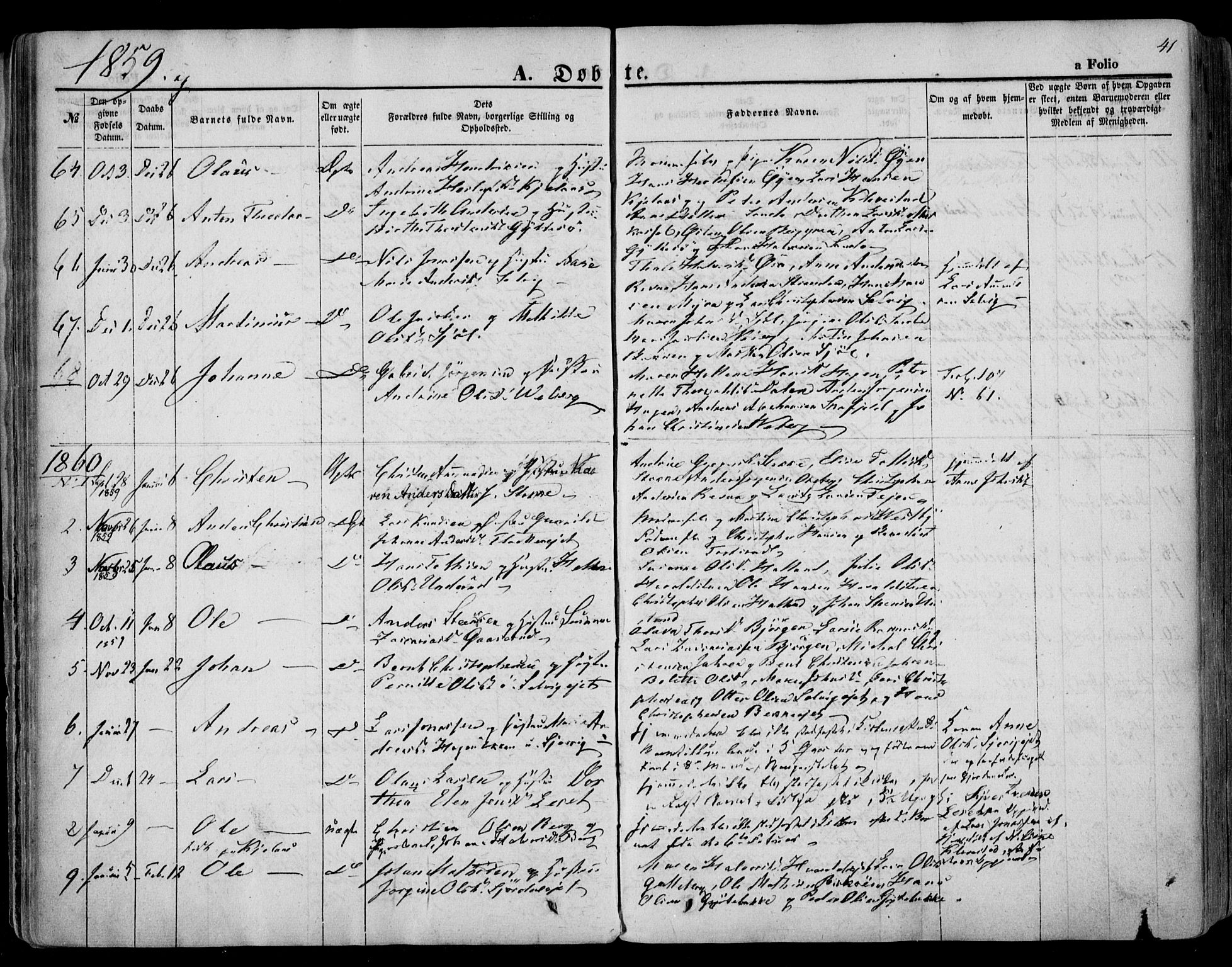 Sande Kirkebøker, SAKO/A-53/F/Fa/L0004: Parish register (official) no. 4, 1847-1864, p. 41