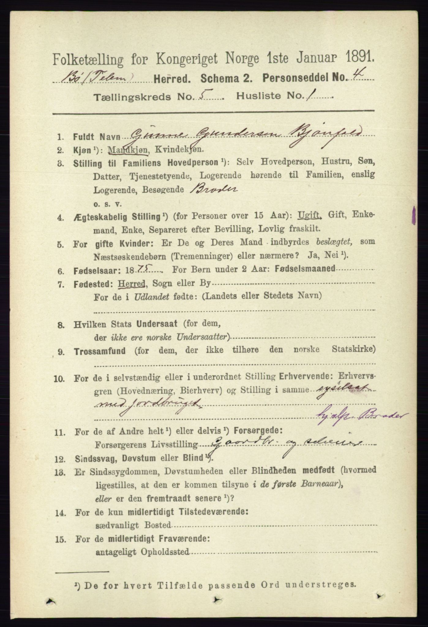 RA, 1891 census for 0821 Bø, 1891, p. 1422