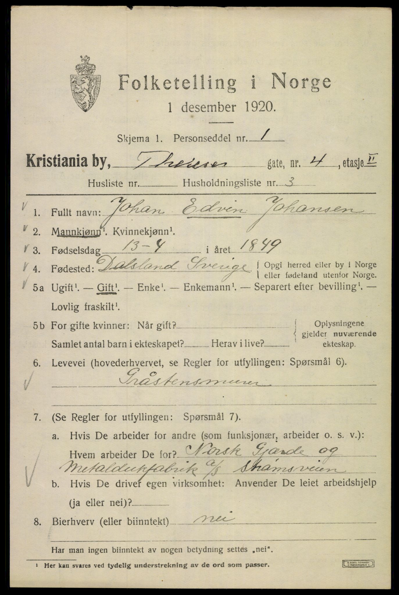 SAO, 1920 census for Kristiania, 1920, p. 566089