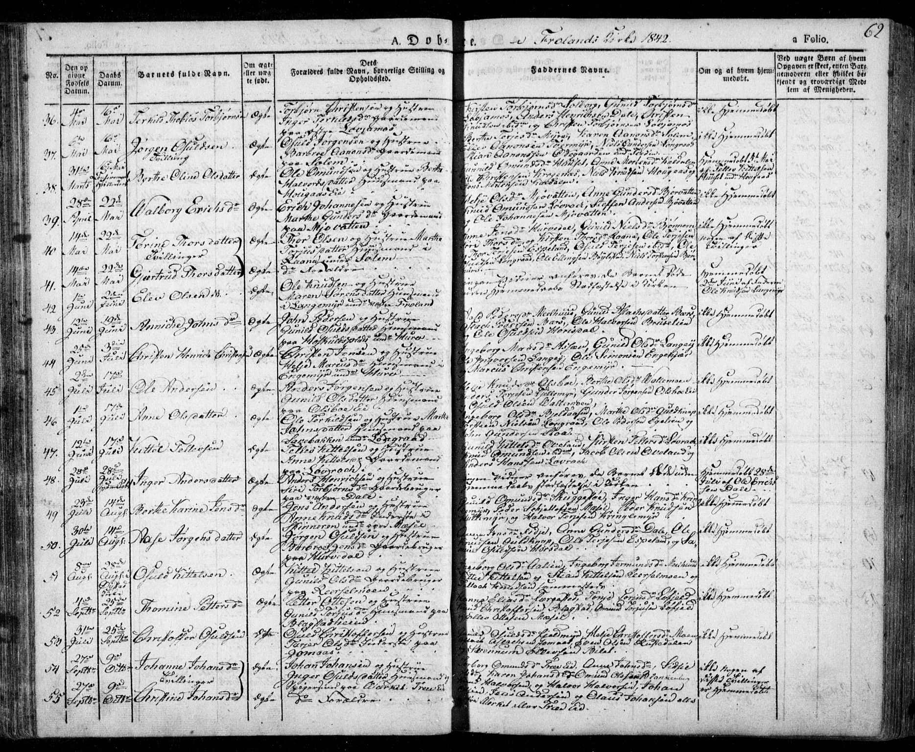 Froland sokneprestkontor, AV/SAK-1111-0013/F/Fa/L0001: Parish register (official) no. A 1, 1827-1844, p. 62