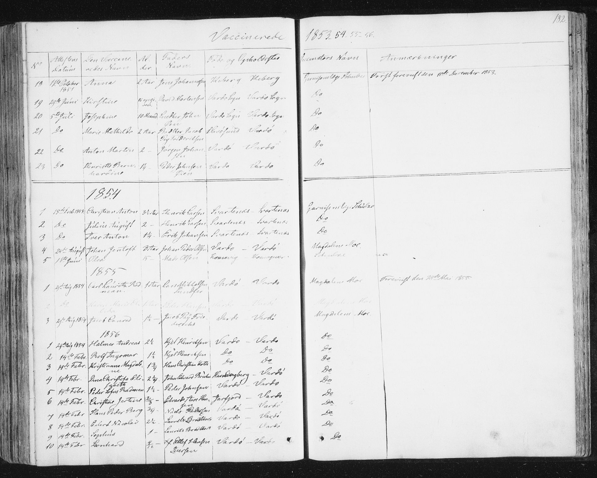Vardø sokneprestkontor, SATØ/S-1332/H/Ha/L0003kirke: Parish register (official) no. 3, 1843-1861, p. 182