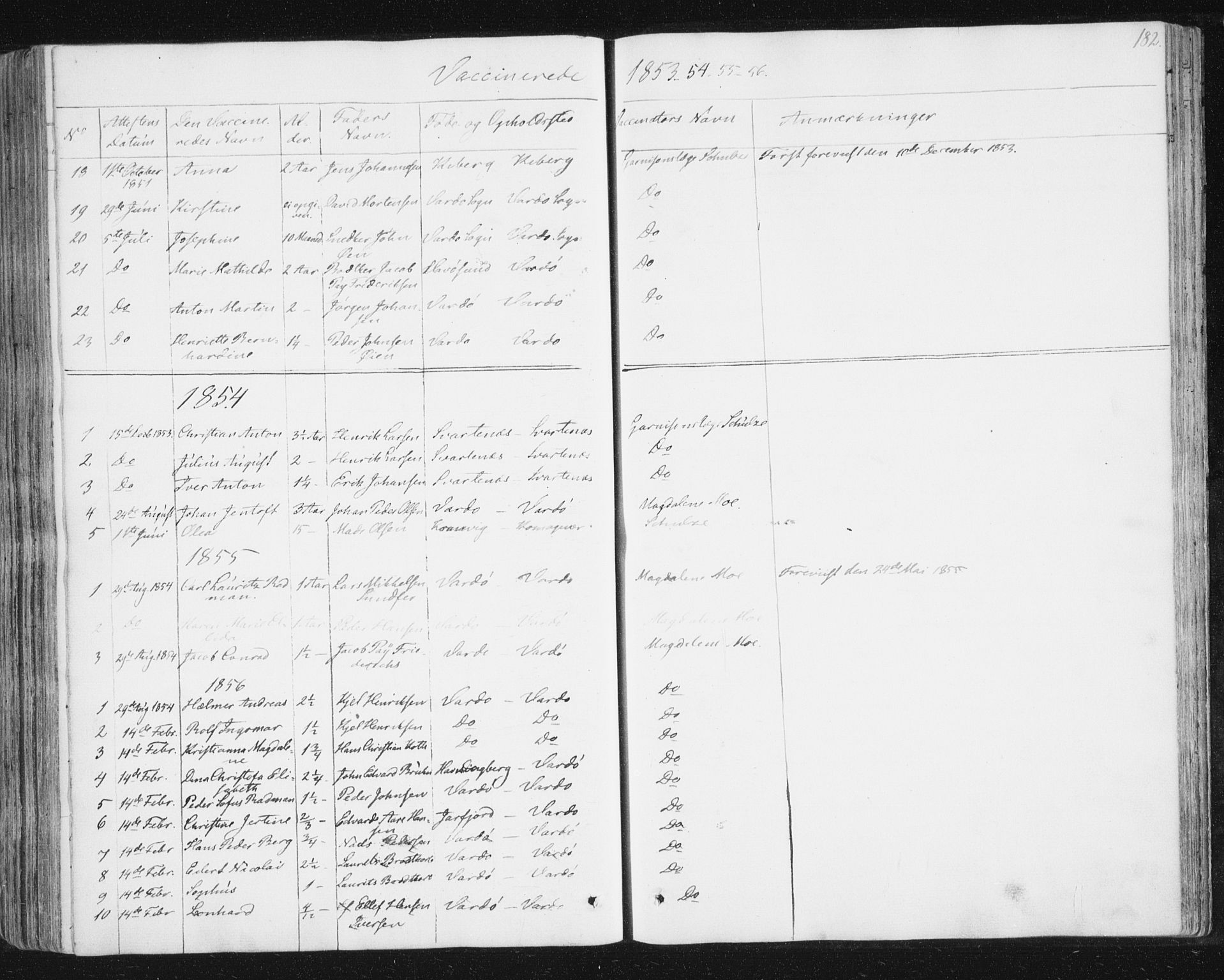 Vardø sokneprestkontor, AV/SATØ-S-1332/H/Ha/L0003kirke: Parish register (official) no. 3, 1843-1861, p. 182