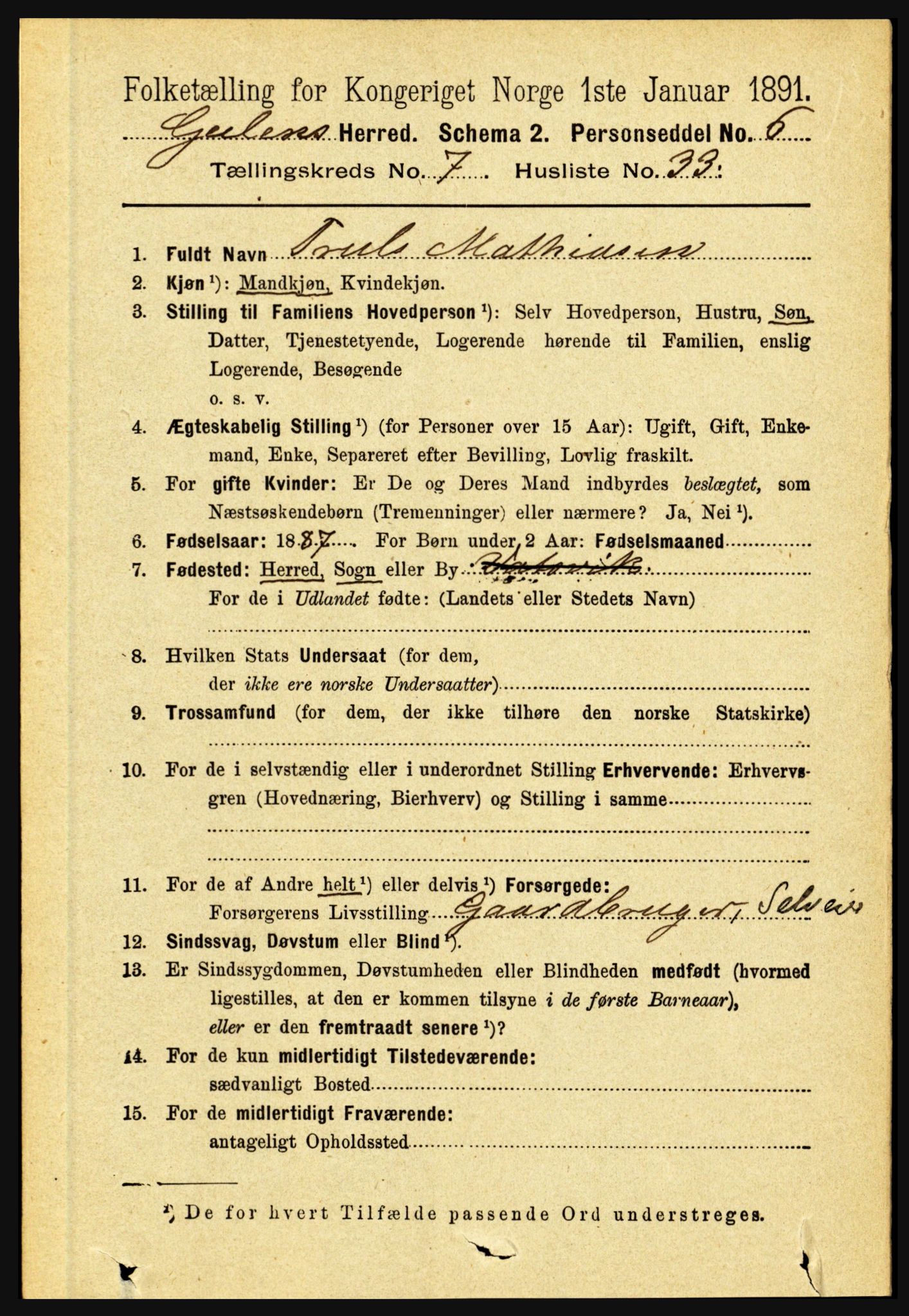 RA, 1891 census for 1411 Gulen, 1891, p. 2402