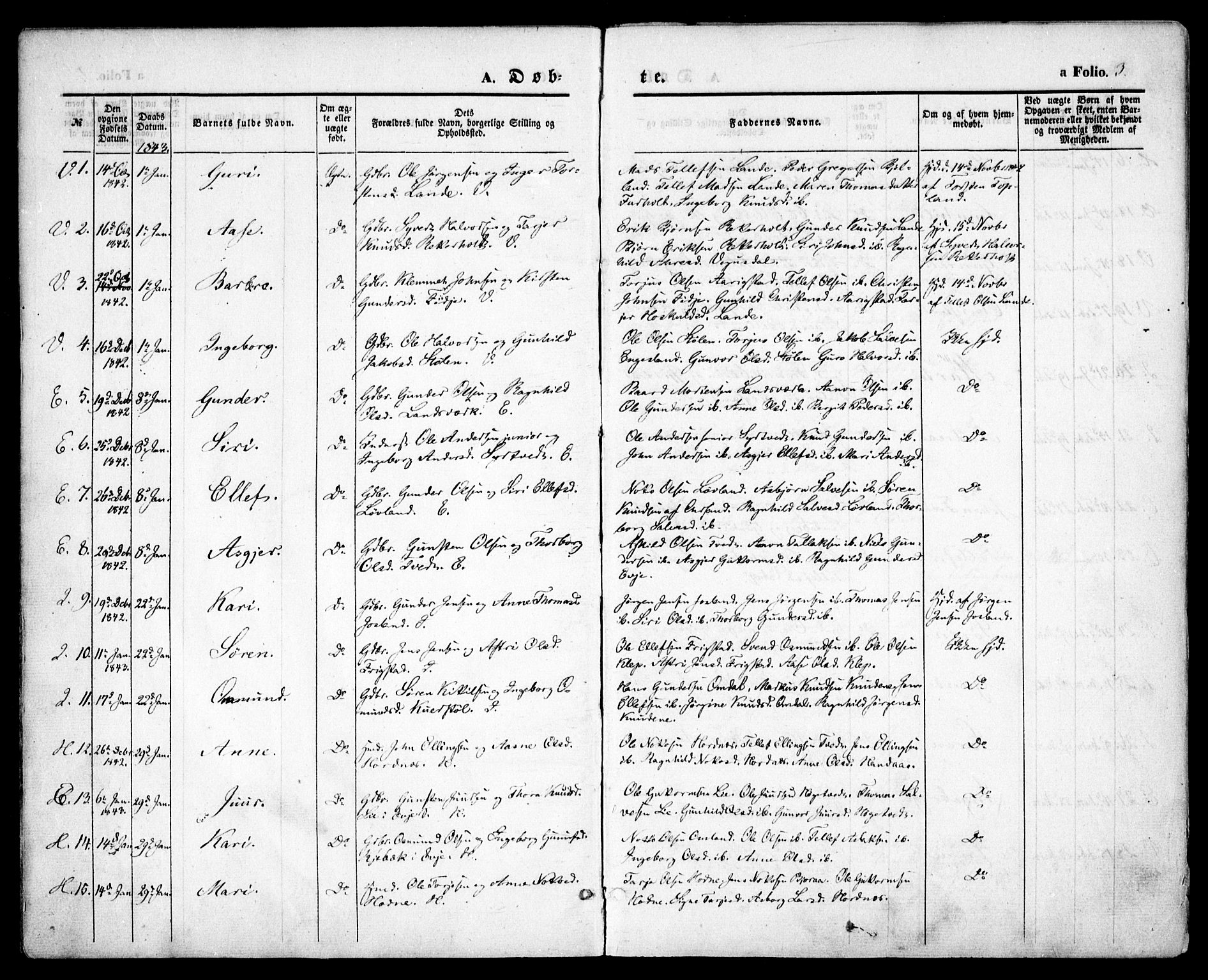 Evje sokneprestkontor, AV/SAK-1111-0008/F/Fa/Faa/L0005: Parish register (official) no. A 5, 1843-1865, p. 3