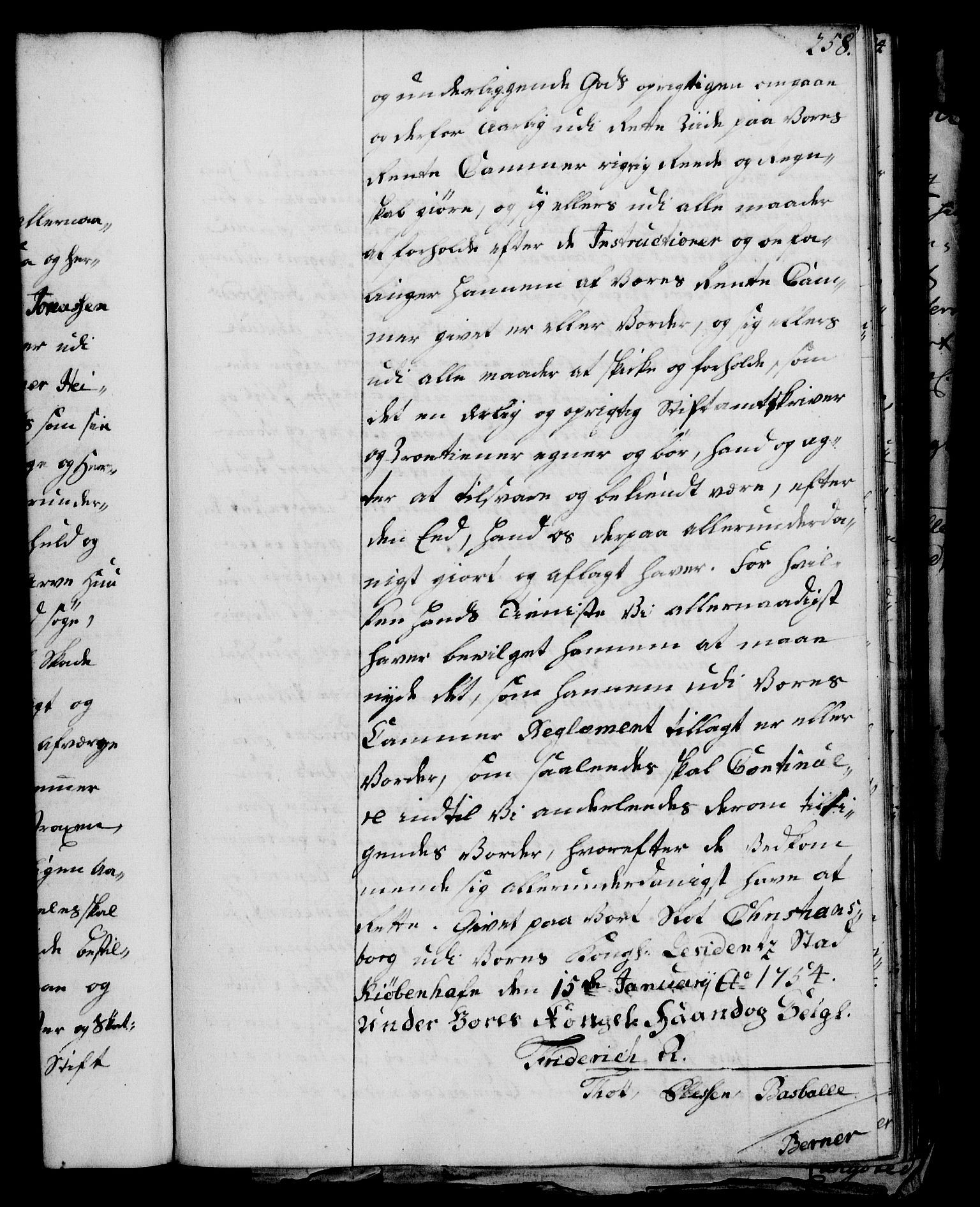 Rentekammeret, Kammerkanselliet, RA/EA-3111/G/Gg/Gge/L0003: Norsk bestallingsprotokoll med register (merket RK 53.27), 1745-1761, p. 258
