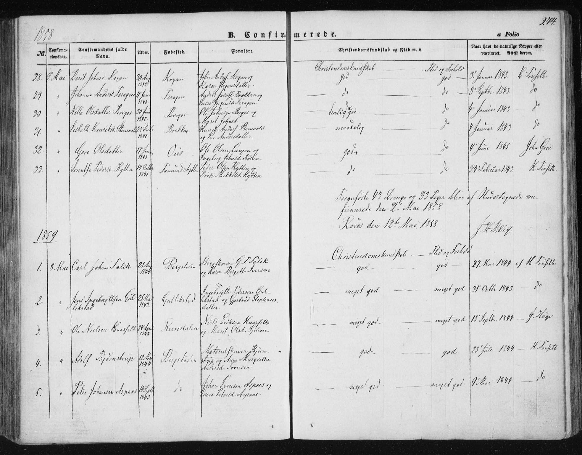 Ministerialprotokoller, klokkerbøker og fødselsregistre - Sør-Trøndelag, AV/SAT-A-1456/681/L0931: Parish register (official) no. 681A09, 1845-1859, p. 274