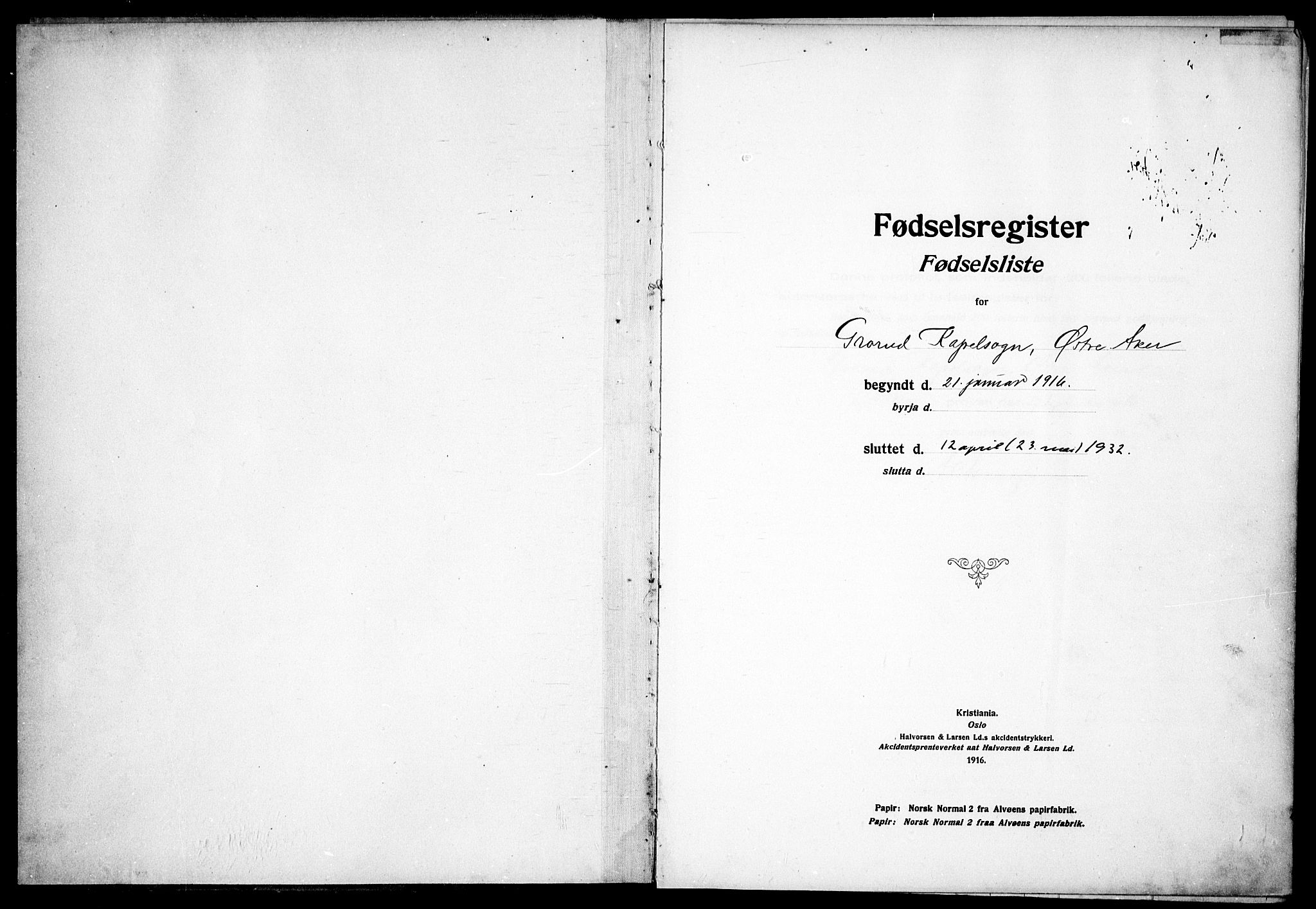 Østre Aker prestekontor Kirkebøker, AV/SAO-A-10840/J/Jb/L0001: Birth register no. II 1, 1916-1932