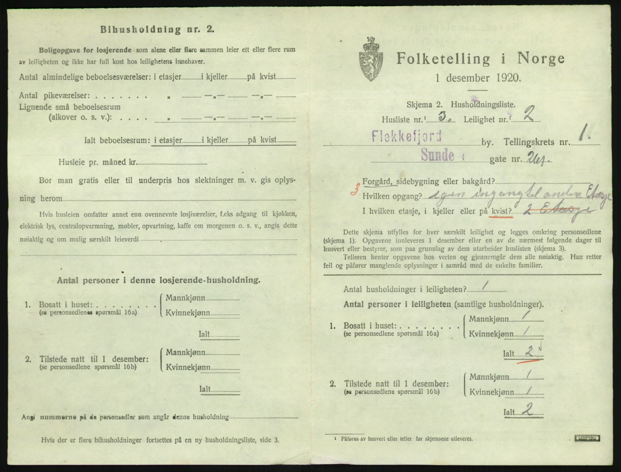 SAK, 1920 census for Flekkefjord, 1920, p. 824