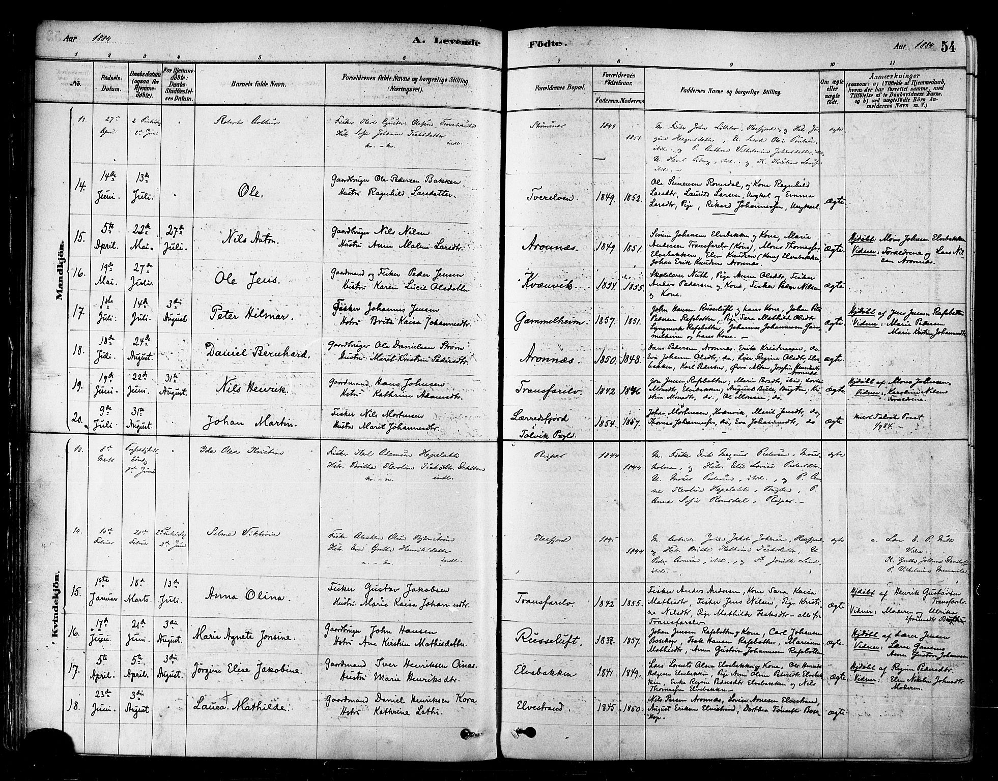 Alta sokneprestkontor, SATØ/S-1338/H/Ha/L0002.kirke: Parish register (official) no. 2, 1879-1892, p. 54