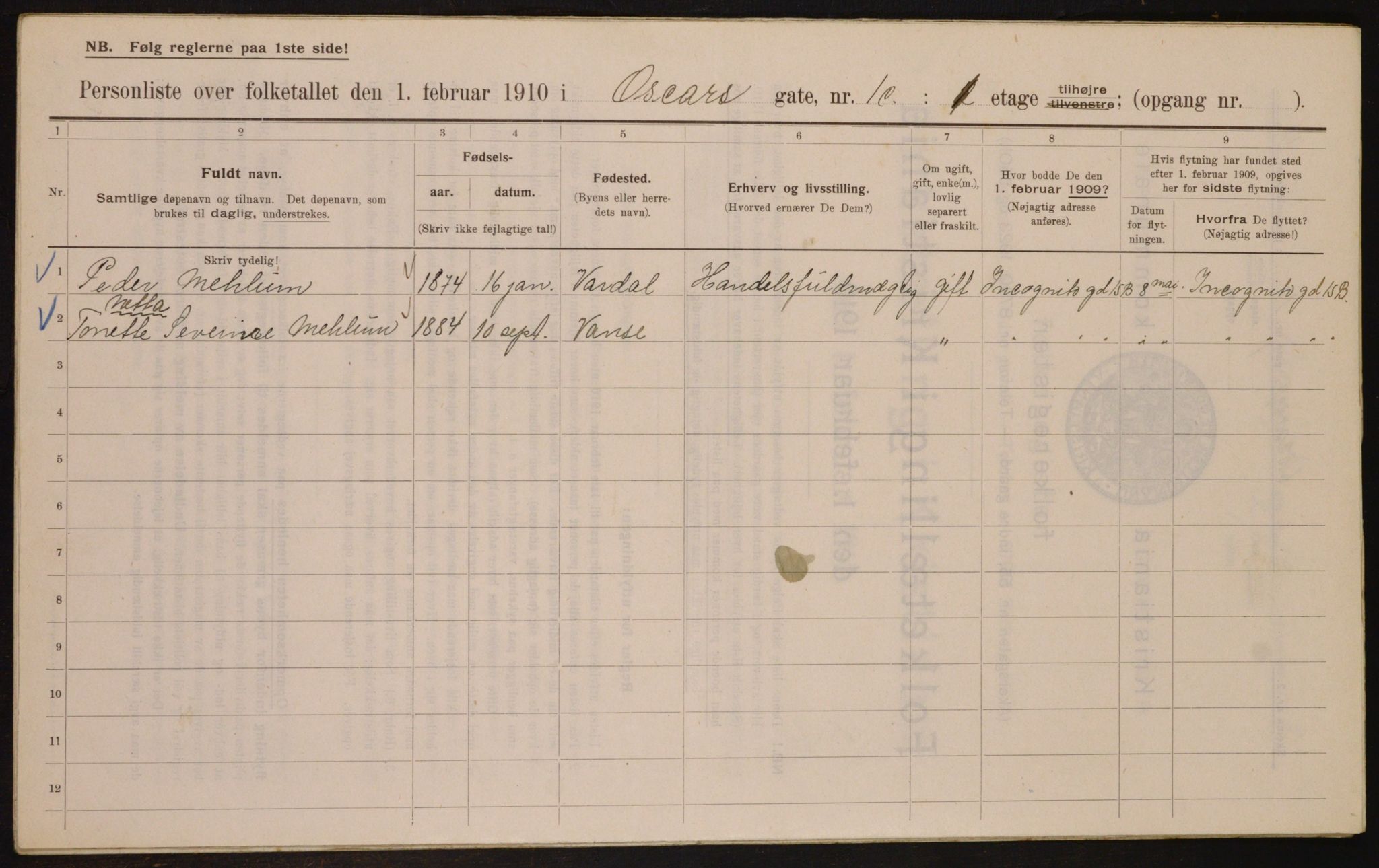 OBA, Municipal Census 1910 for Kristiania, 1910, p. 73298