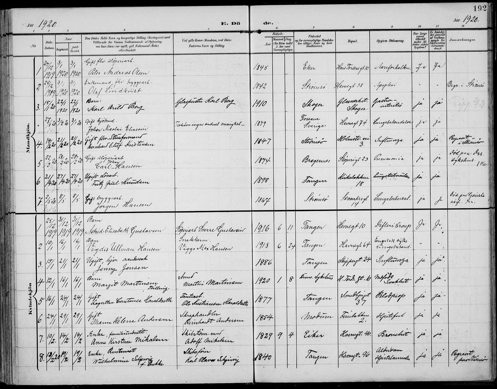 Strømsø kirkebøker, AV/SAKO-A-246/F/Fb/L0008: Parish register (official) no. II 8, 1902-1933, p. 192