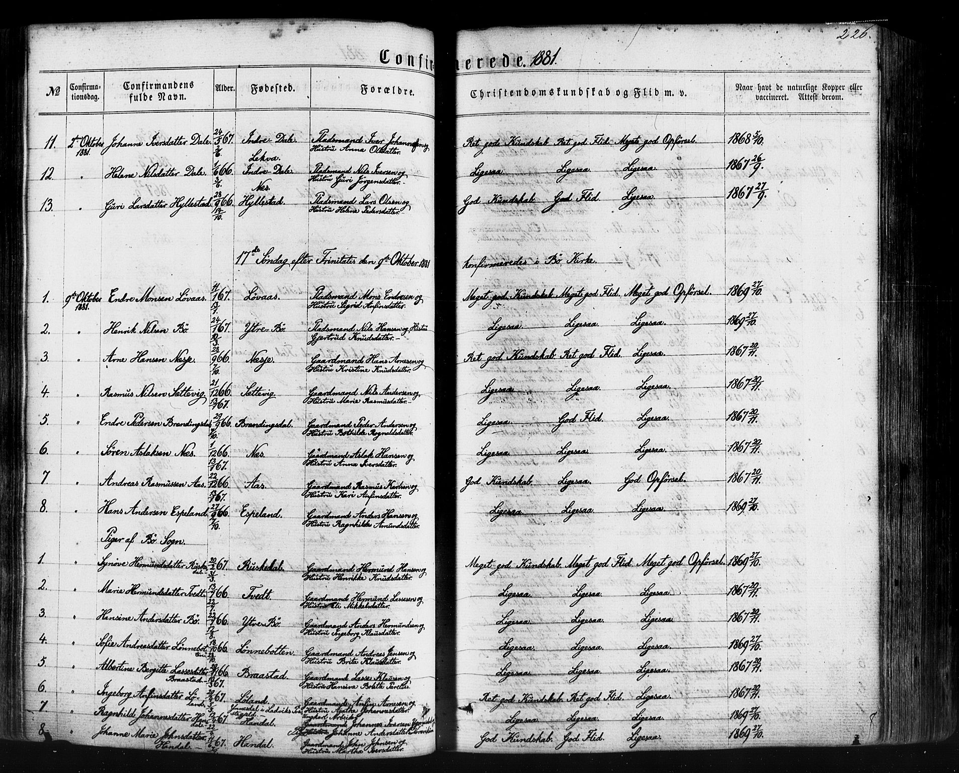 Hyllestad sokneprestembete, AV/SAB-A-80401: Parish register (official) no. A 1, 1861-1886, p. 226