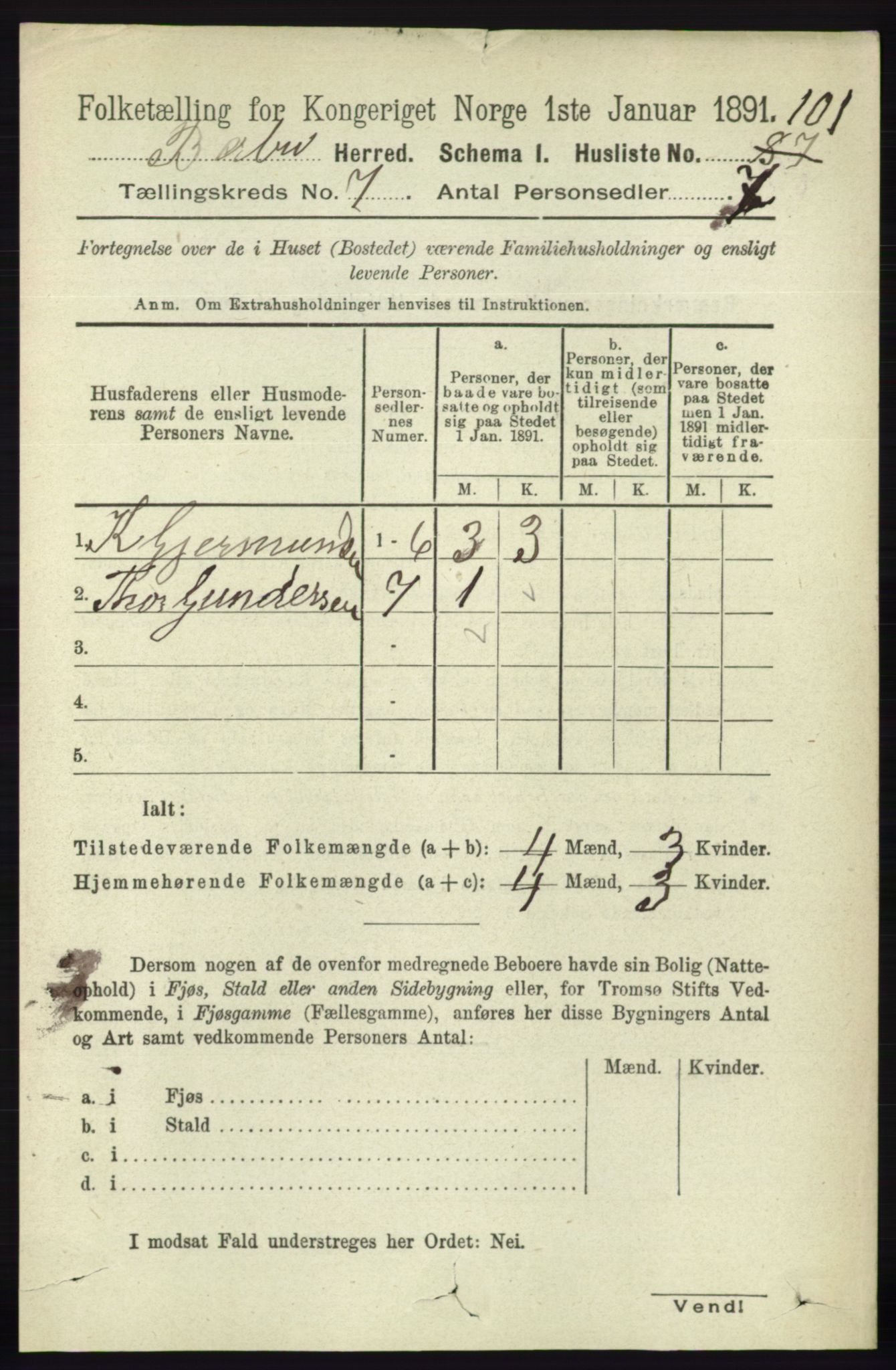 RA, 1891 census for 0990 Barbu, 1891, p. 5043