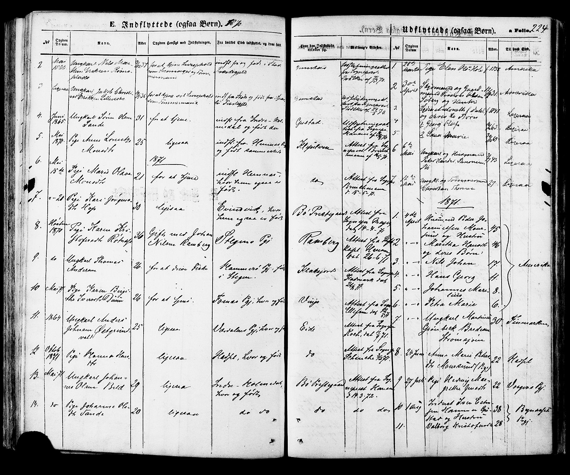 Ministerialprotokoller, klokkerbøker og fødselsregistre - Nordland, SAT/A-1459/891/L1301: Parish register (official) no. 891A06, 1870-1878, p. 224