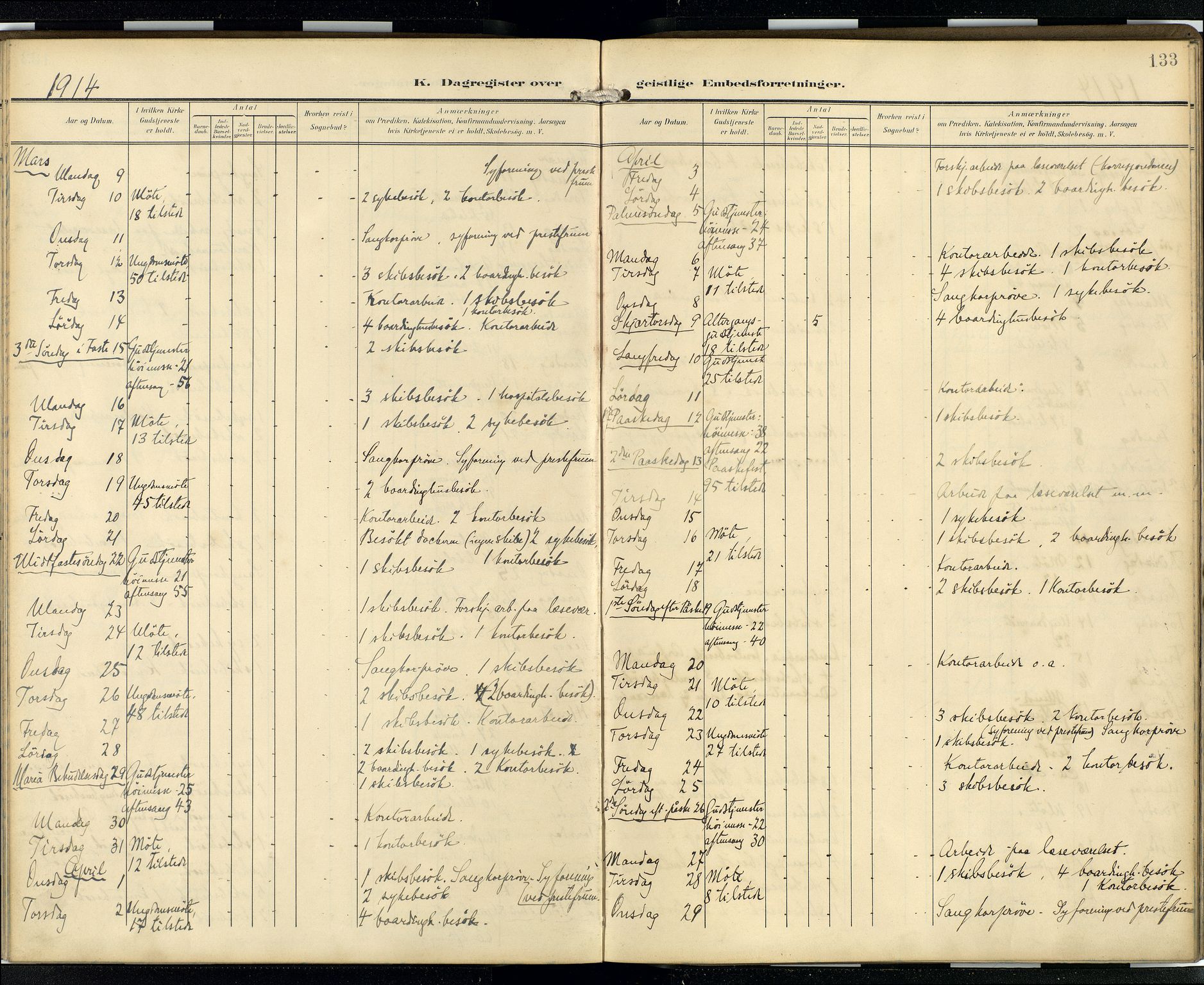 Den norske sjømannsmisjon i utlandet/Skotske havner (Leith, Glasgow), AV/SAB-SAB/PA-0100/H/Ha/Hab/L0001: Parish register (official) no. B 1, 1902-1931, p. 132b-133a