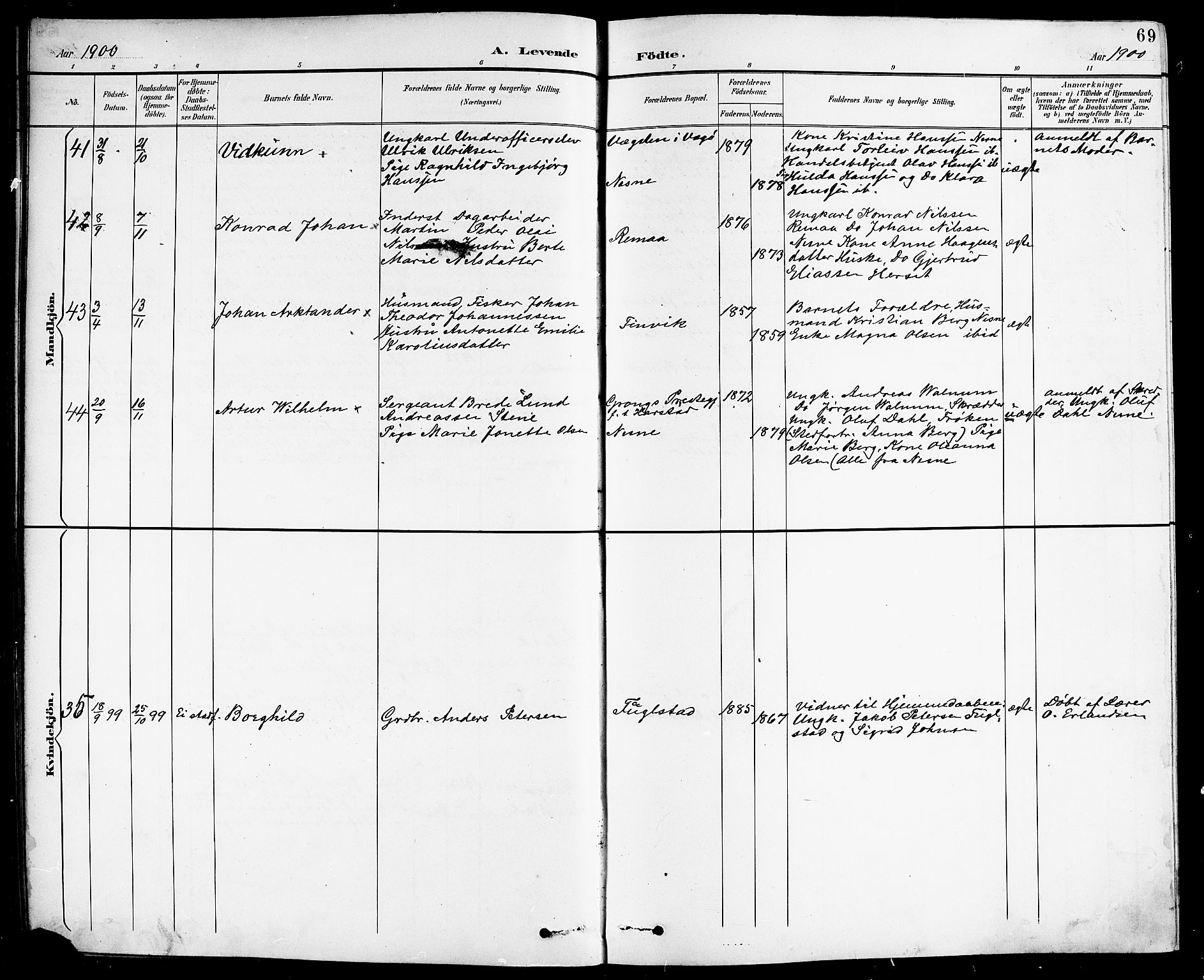 Ministerialprotokoller, klokkerbøker og fødselsregistre - Nordland, SAT/A-1459/838/L0559: Parish register (copy) no. 838C06, 1893-1910, p. 69